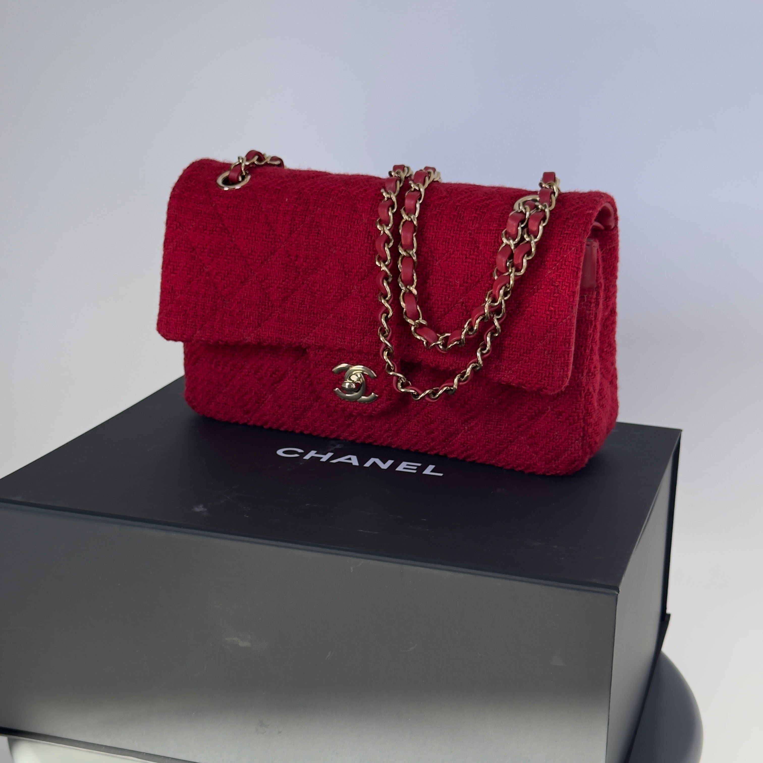 Chanel Red Wool & Tweed Medium Double Flap Bag