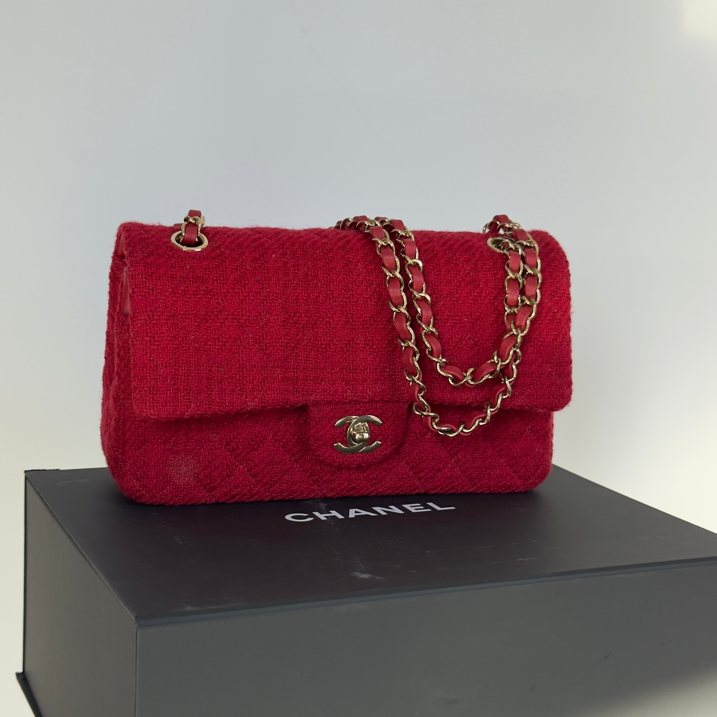 Chanel Red Wool & Tweed Medium Double Flap Bag