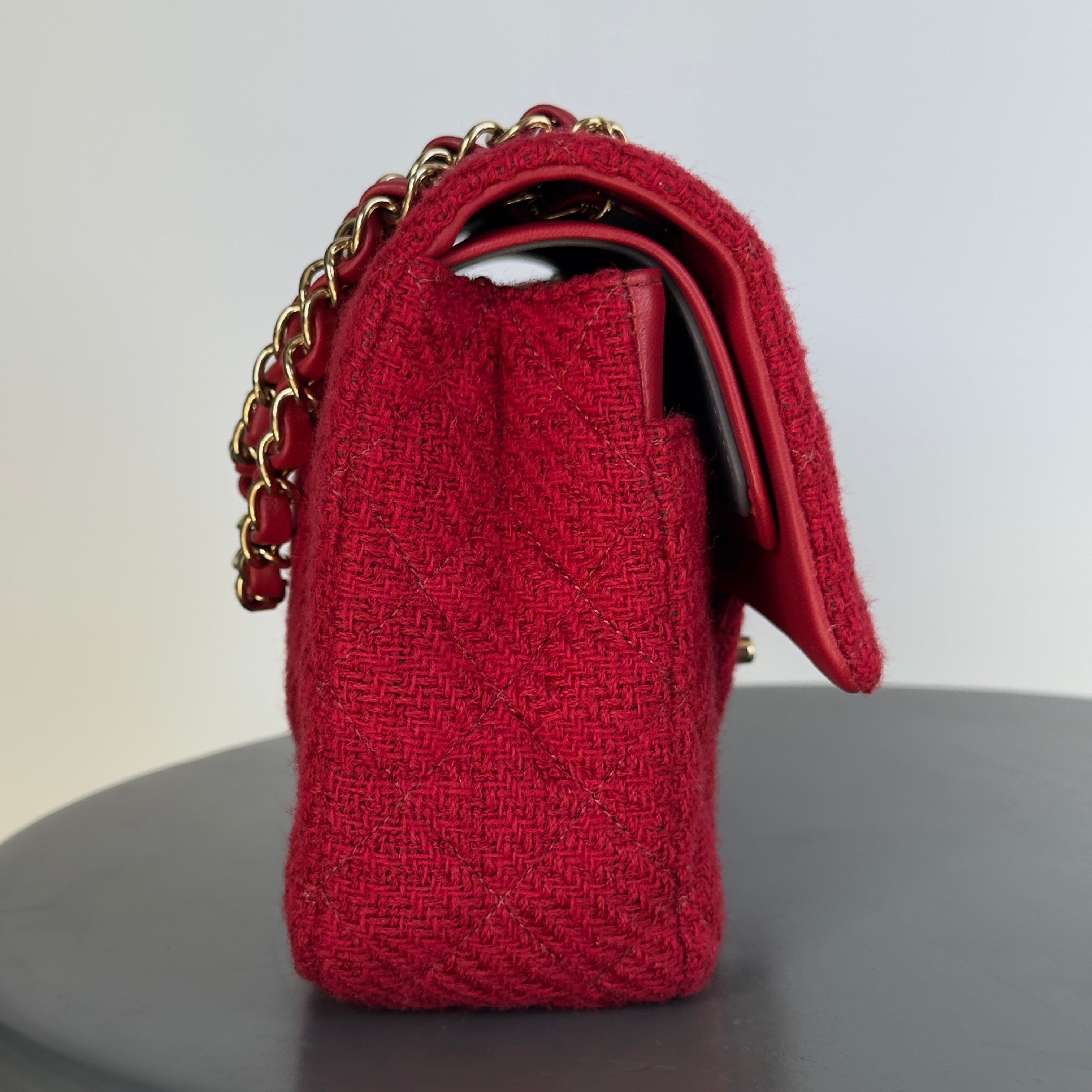 Chanel Red Wool & Tweed Medium Double Flap Bag
