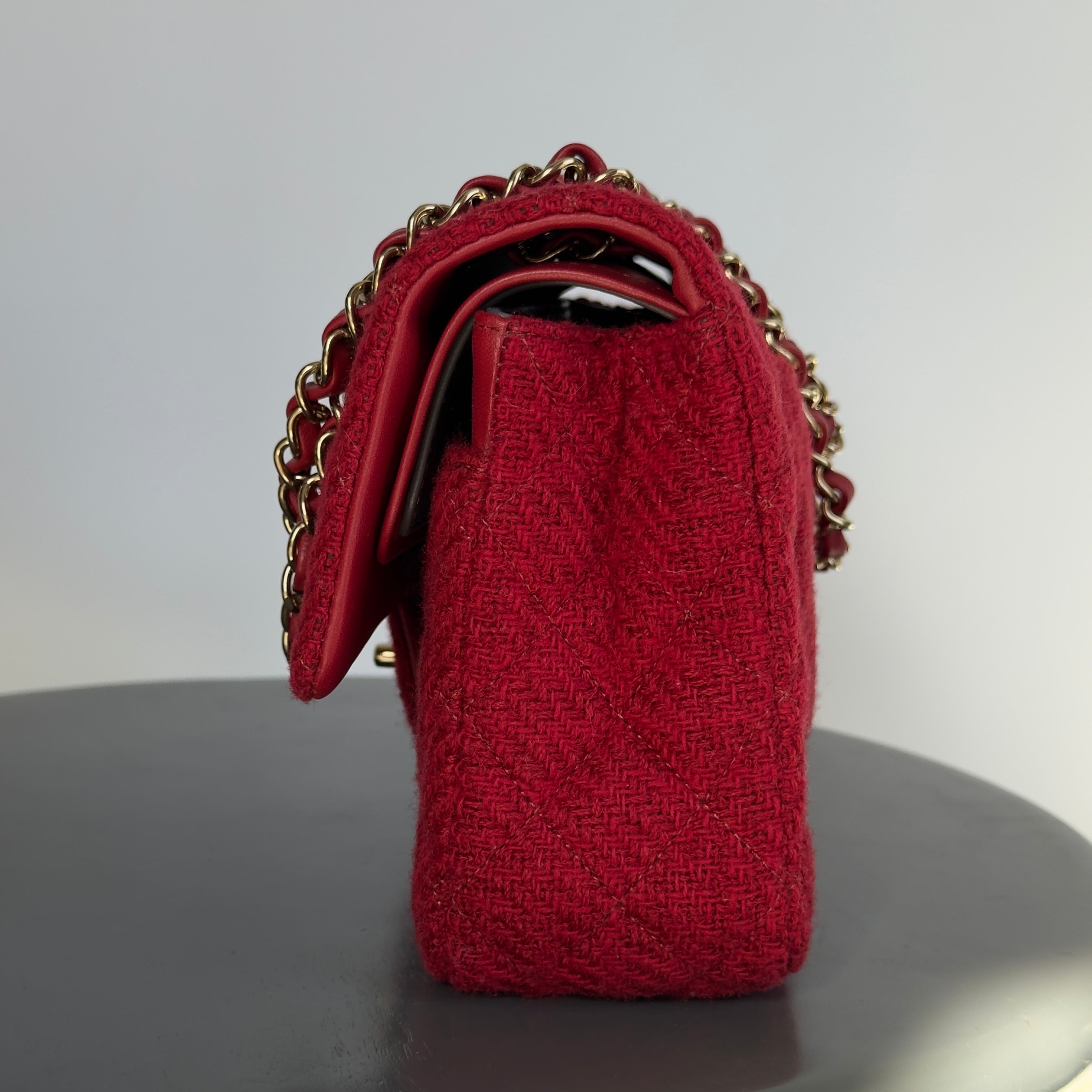 Chanel Red Wool & Tweed Medium Double Flap Bag