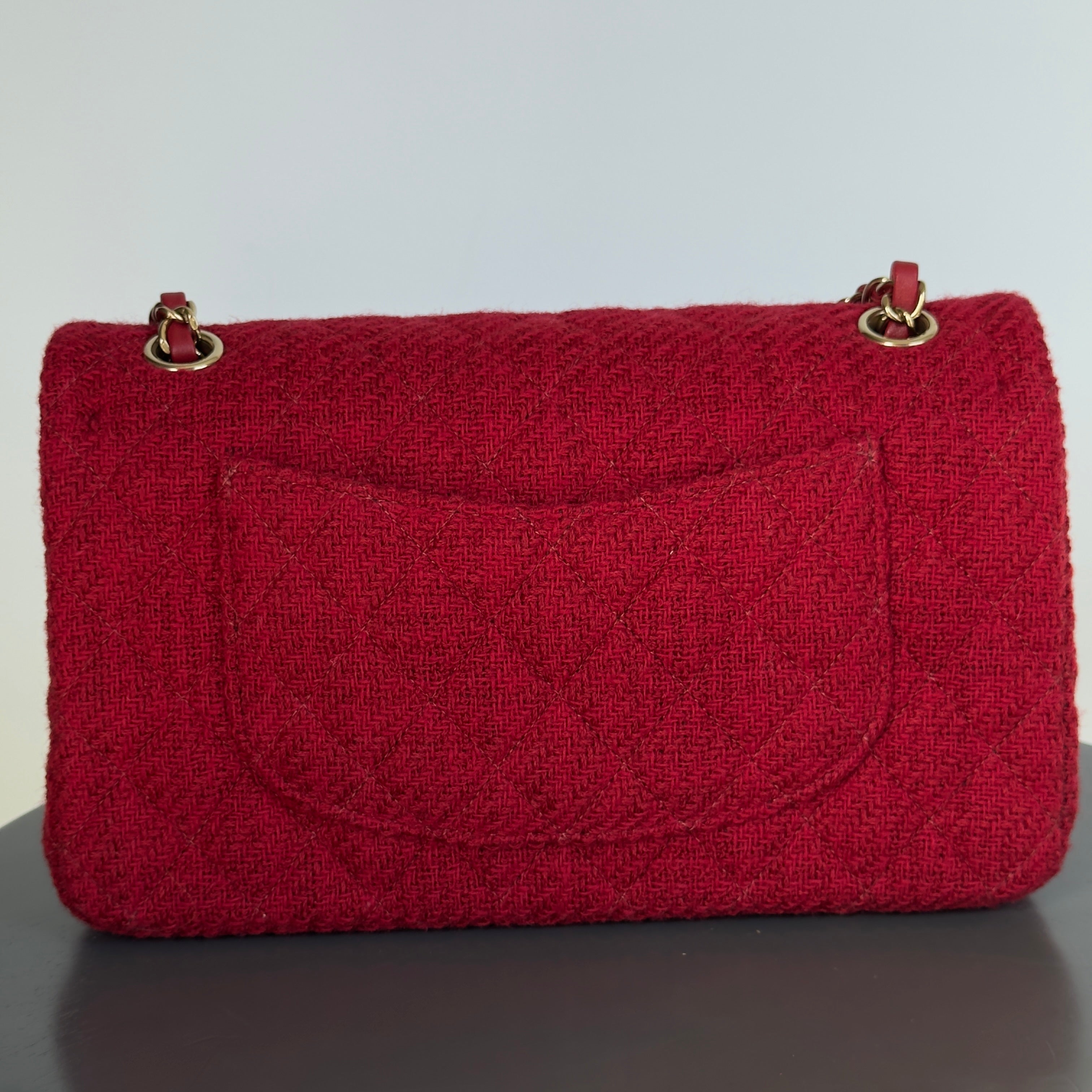 Chanel Red Wool & Tweed Medium Double Flap Bag