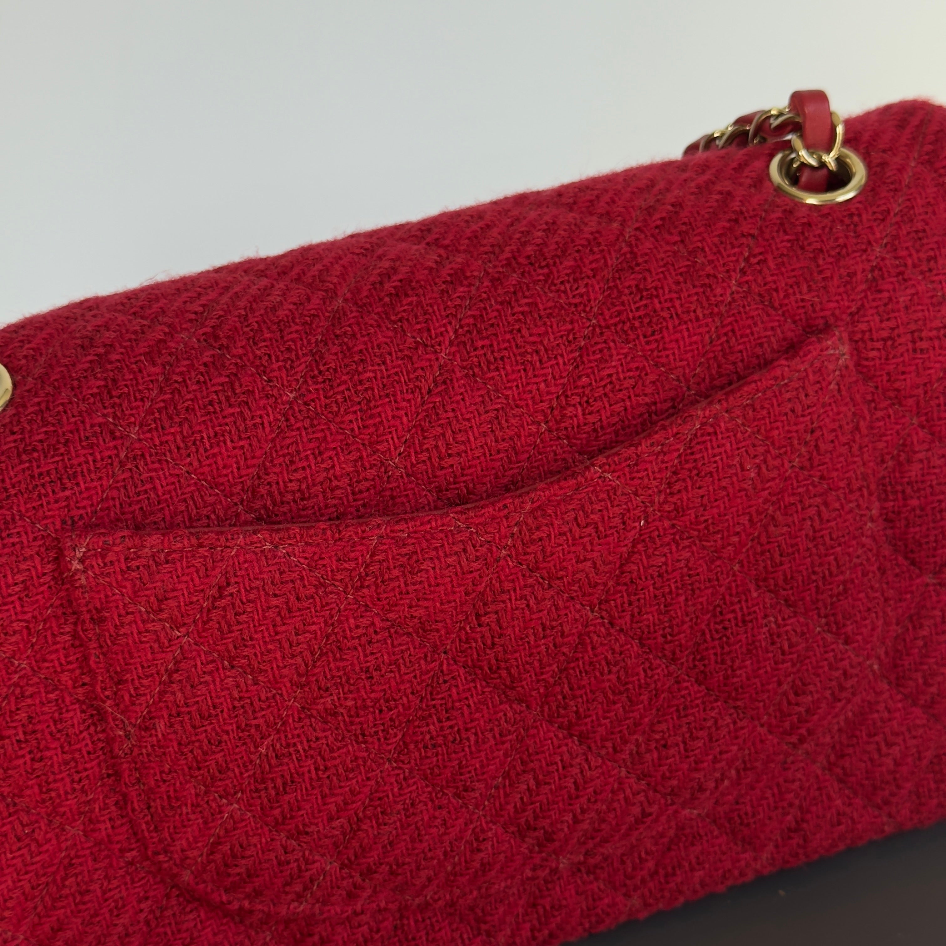 Chanel Red Wool & Tweed Medium Double Flap Bag
