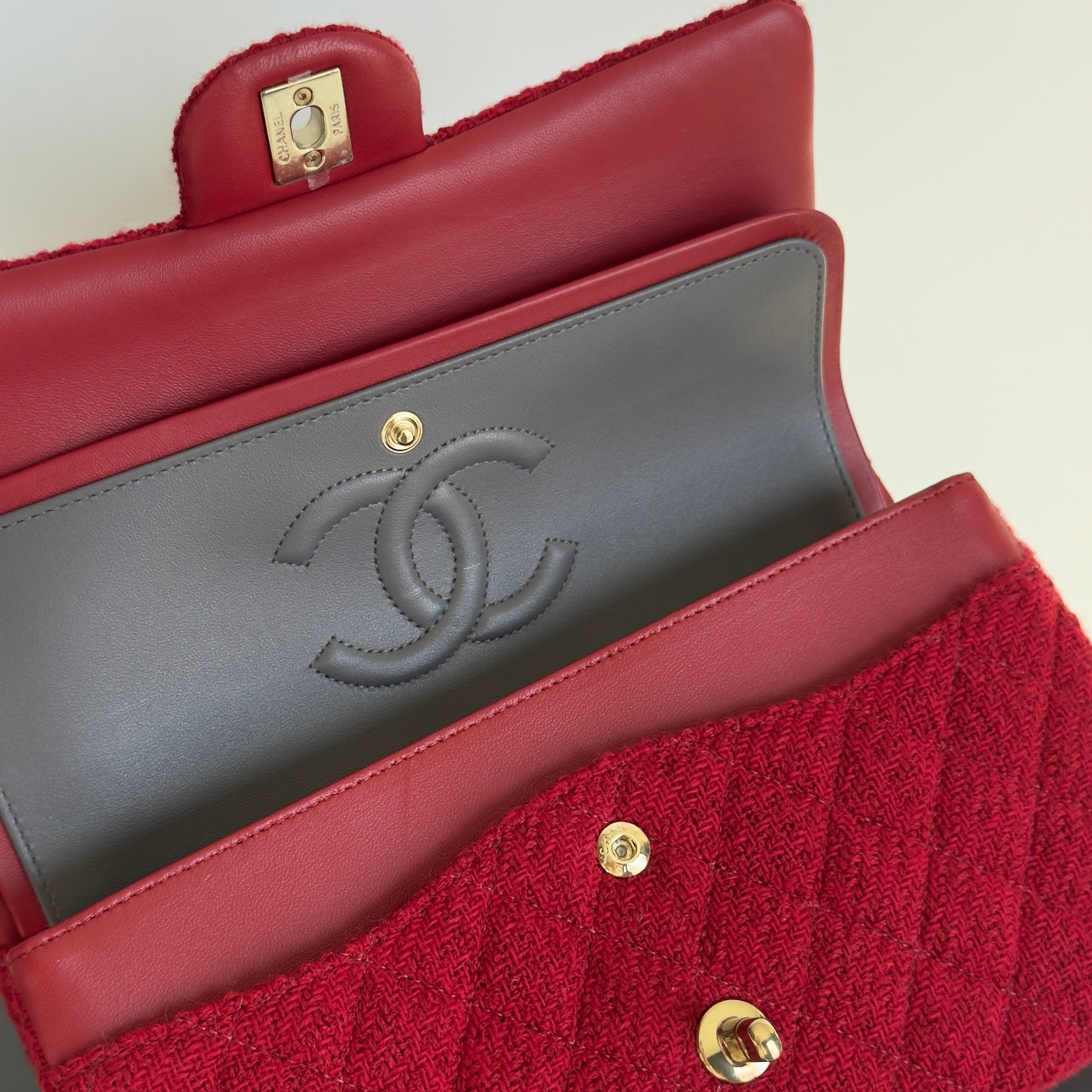 Chanel Red Wool & Tweed Medium Double Flap Bag