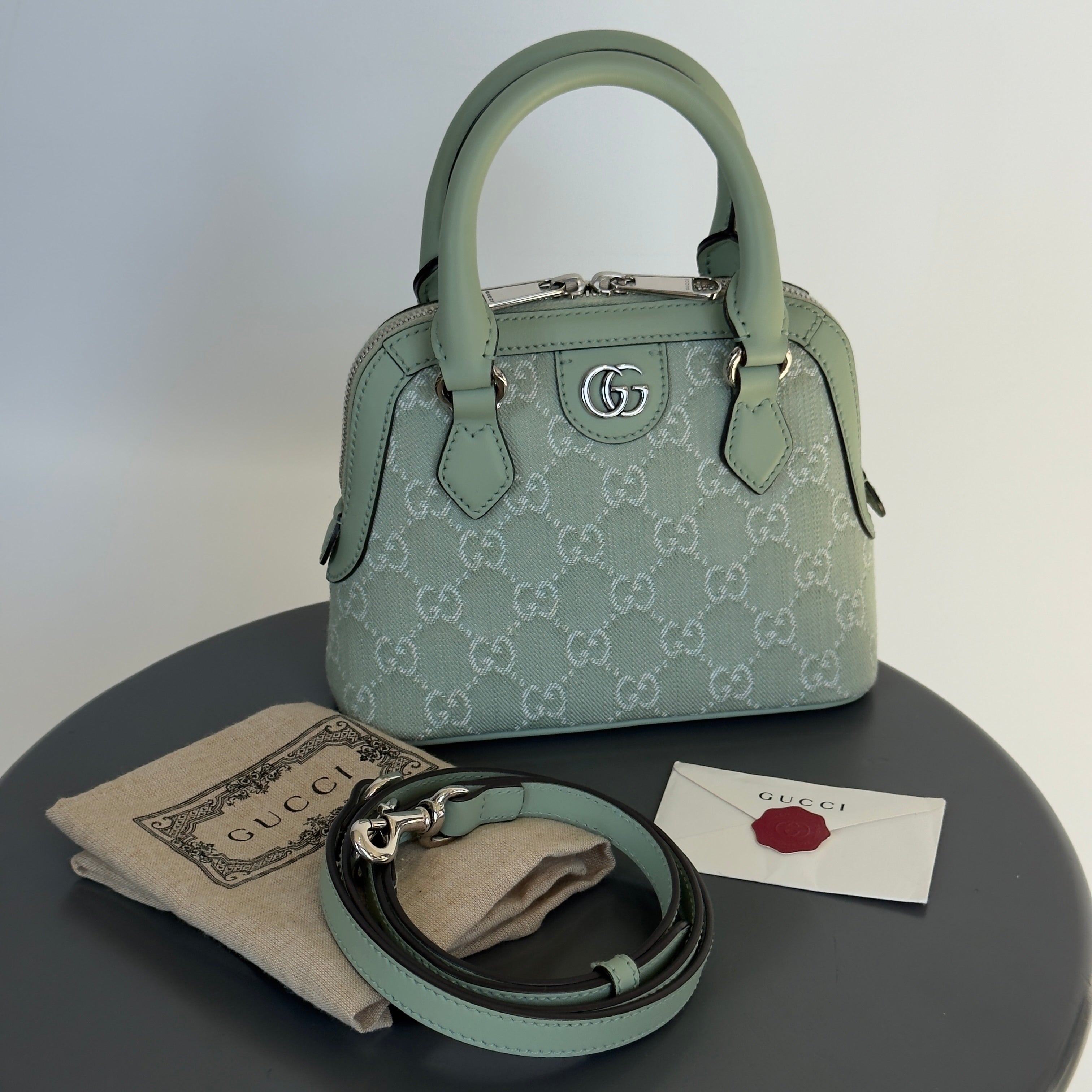 Gucci Denim GG Monogram Calfskin Mini Ophidia Top Handle