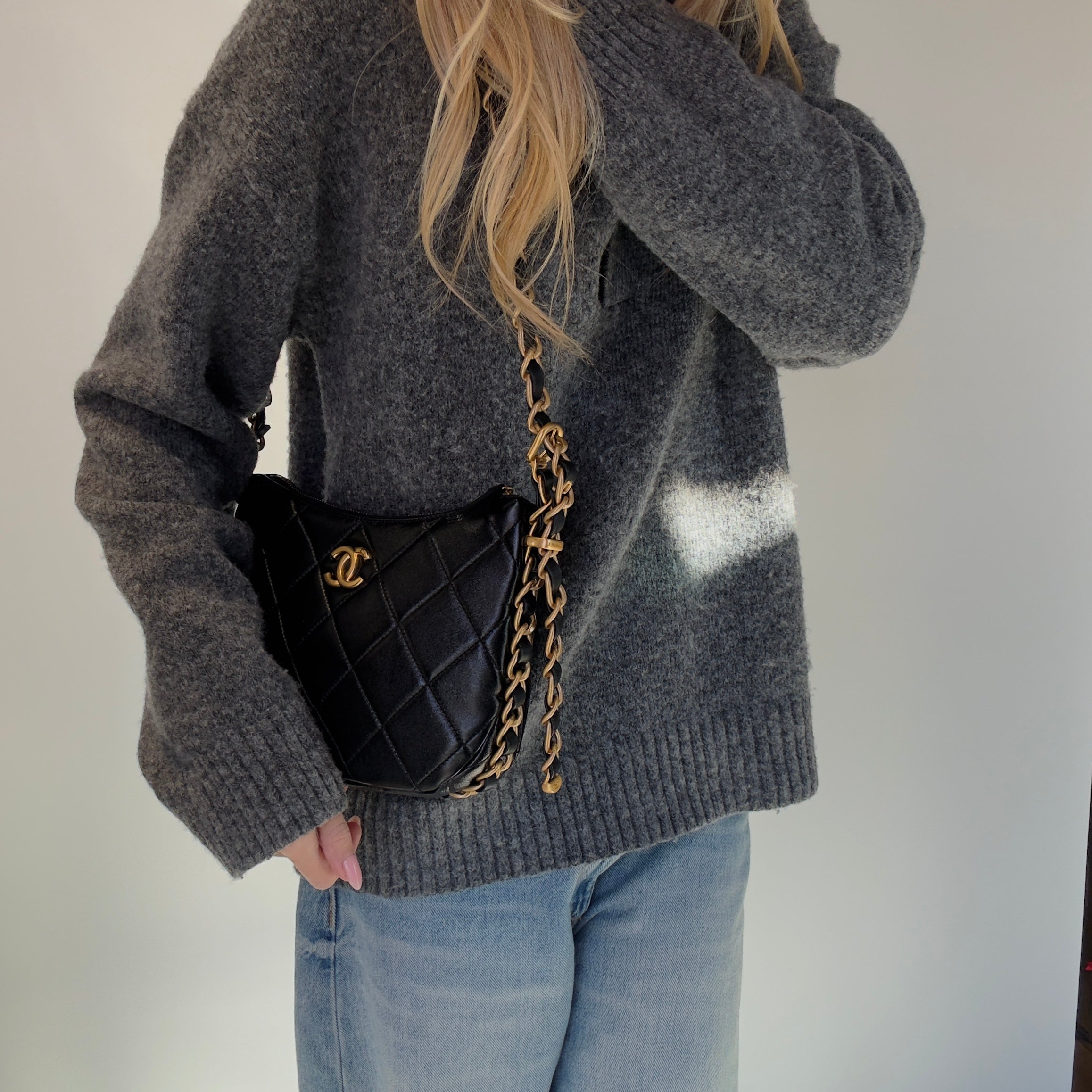 Chanel Quilted Lambskin Hobo With Adjustable Chain -  Replica Handbags 