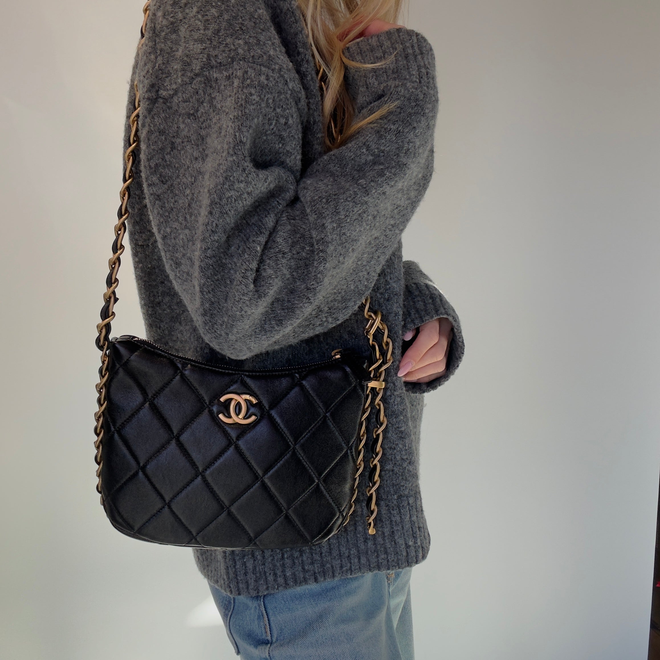Chanel Quilted Lambskin Hobo With Adjustable Chain - Replica Handbags