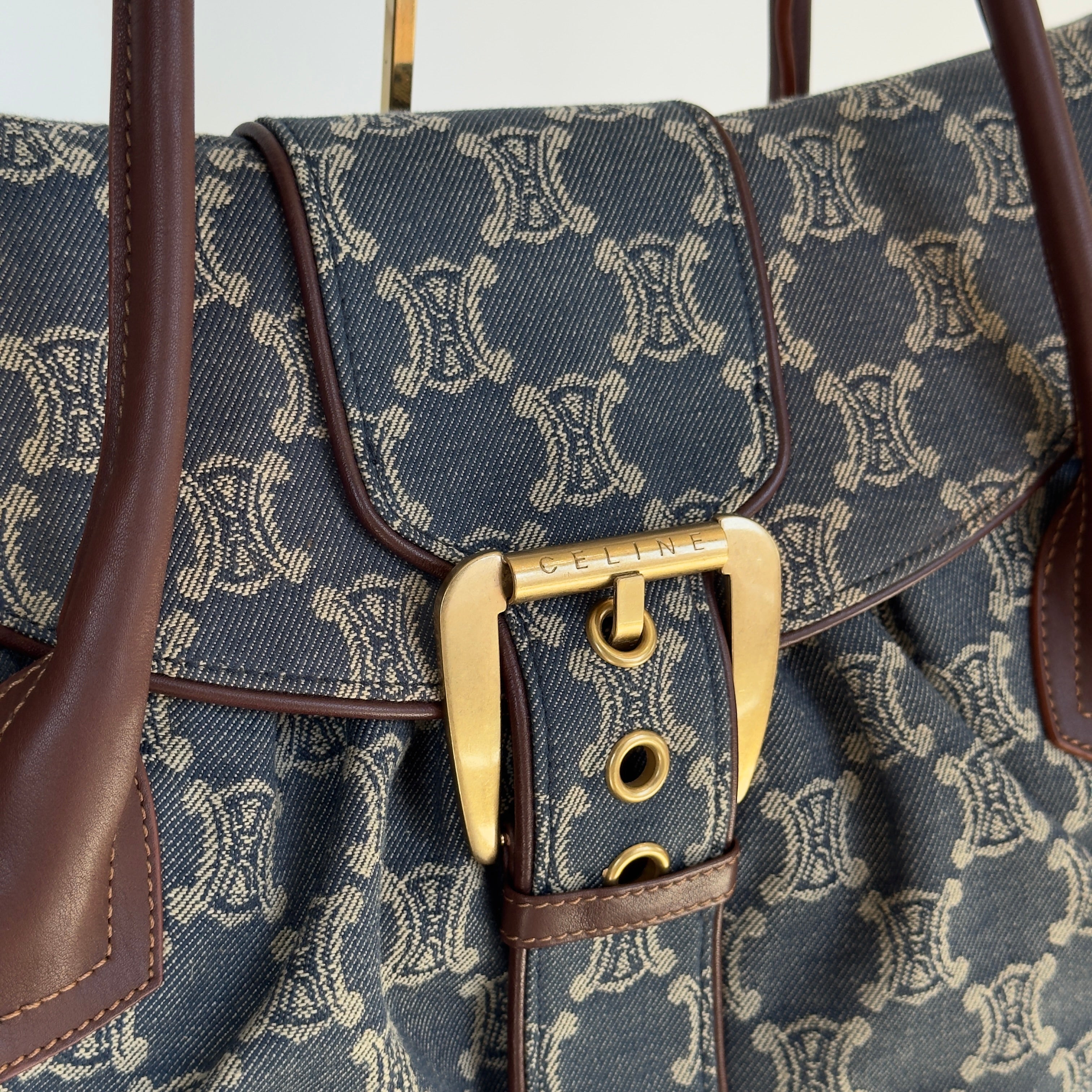 Celine Denim Monogram Triomphe Shoulder Bag