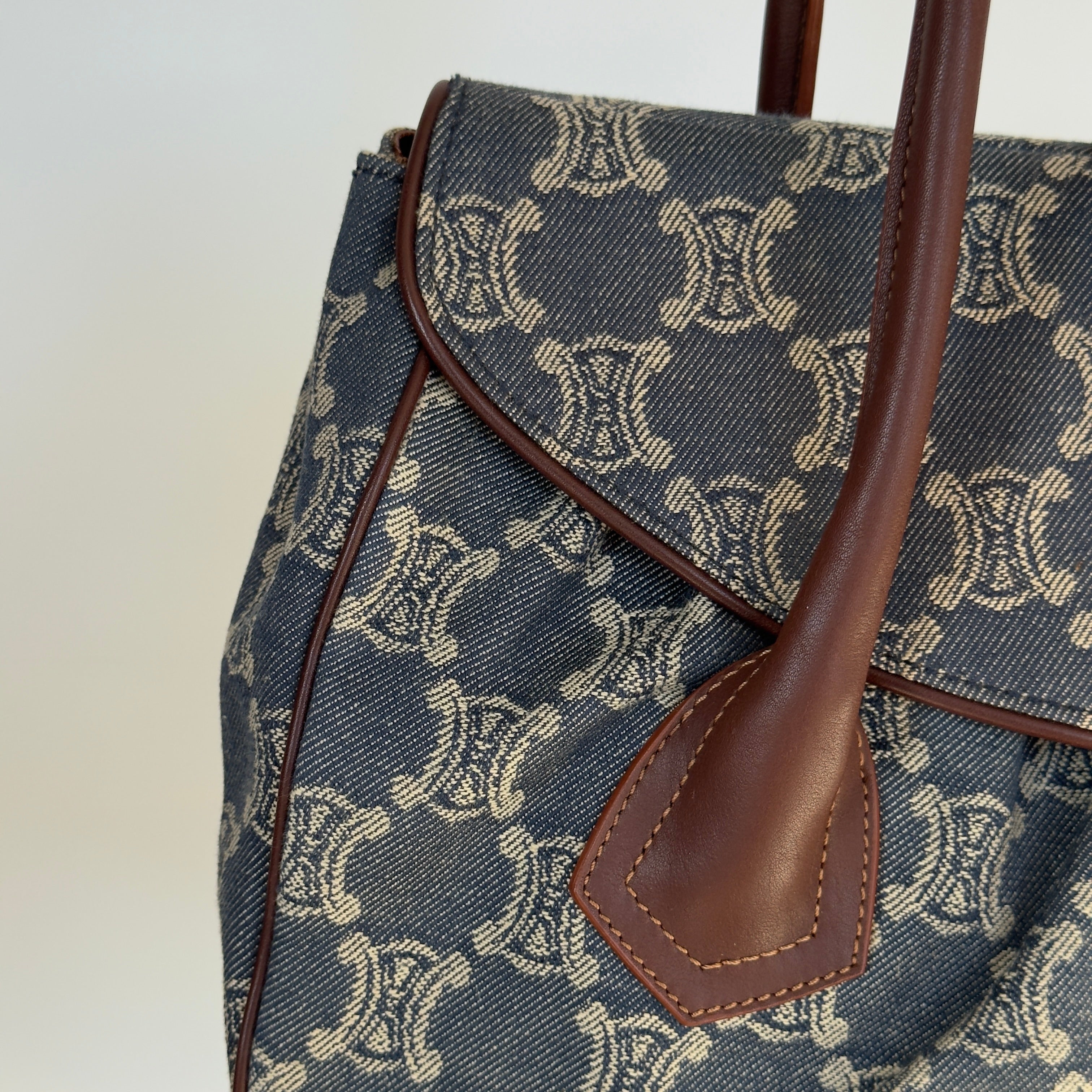 Celine Denim Monogram Triomphe Shoulder Bag