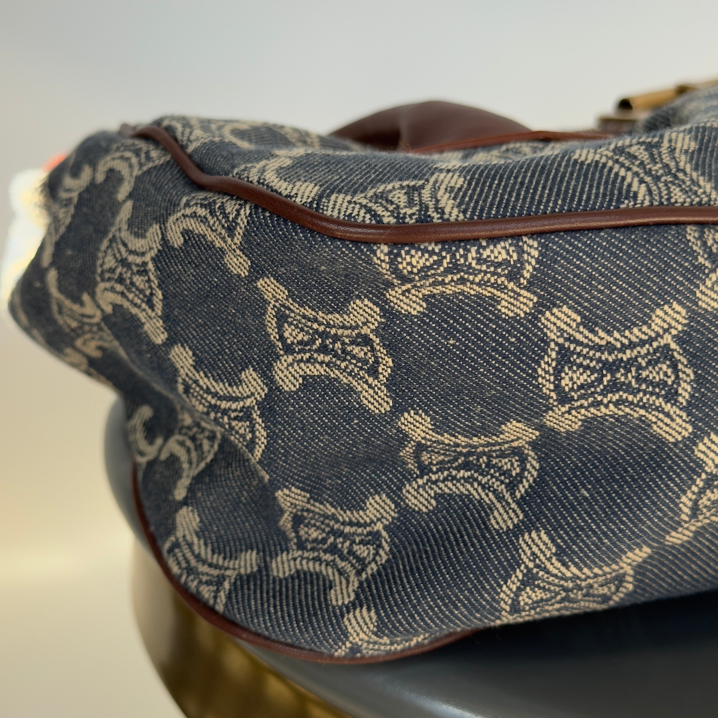 Celine Denim Monogram Triomphe Shoulder Bag