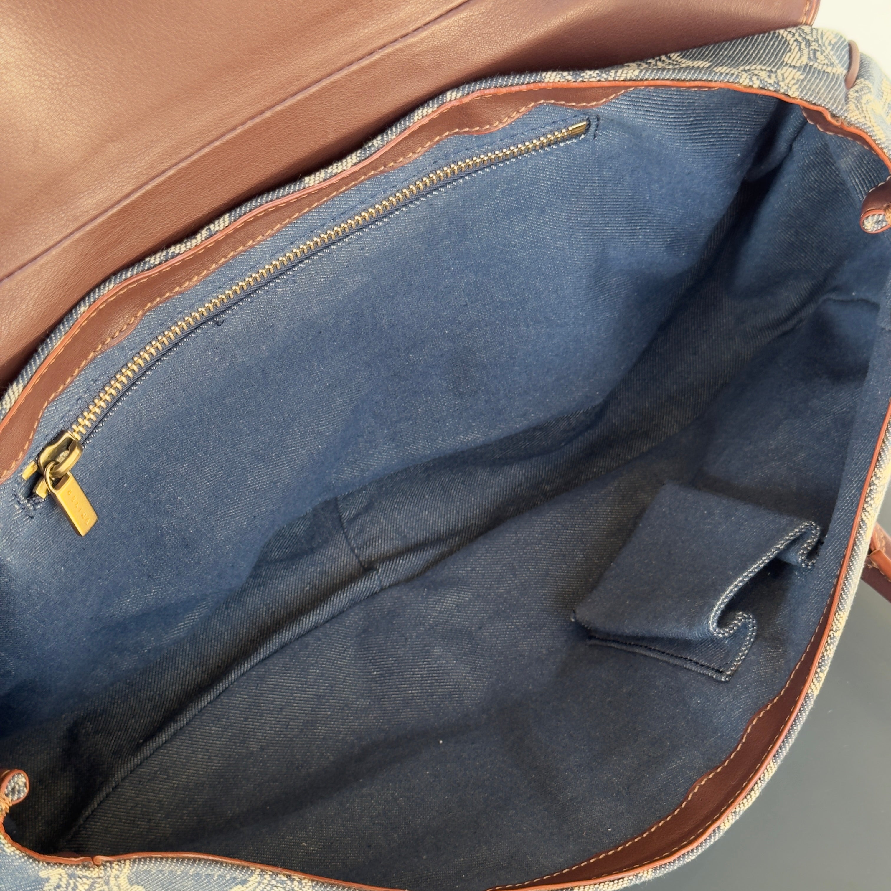 Celine Denim Monogram Triomphe Shoulder Bag