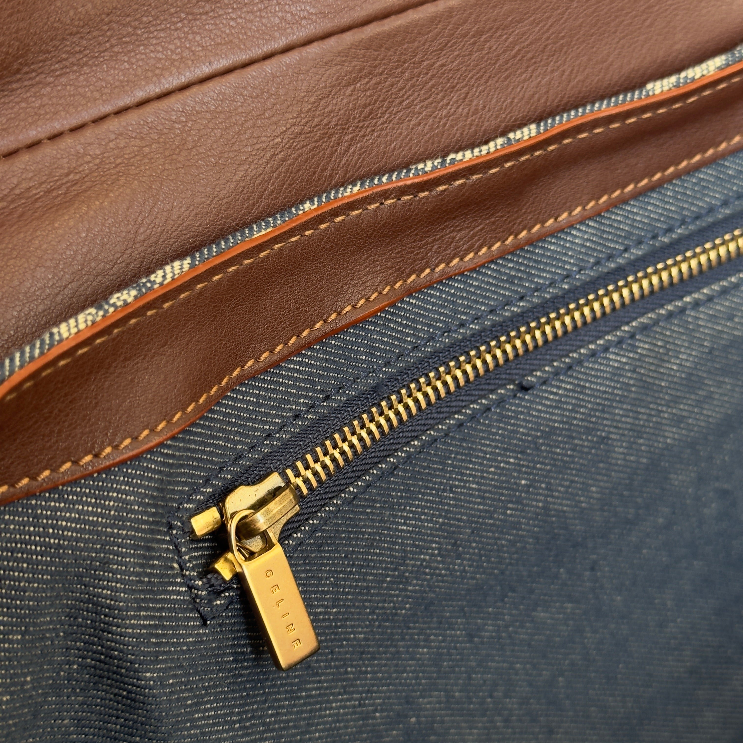 Celine Denim Monogram Triomphe Shoulder Bag