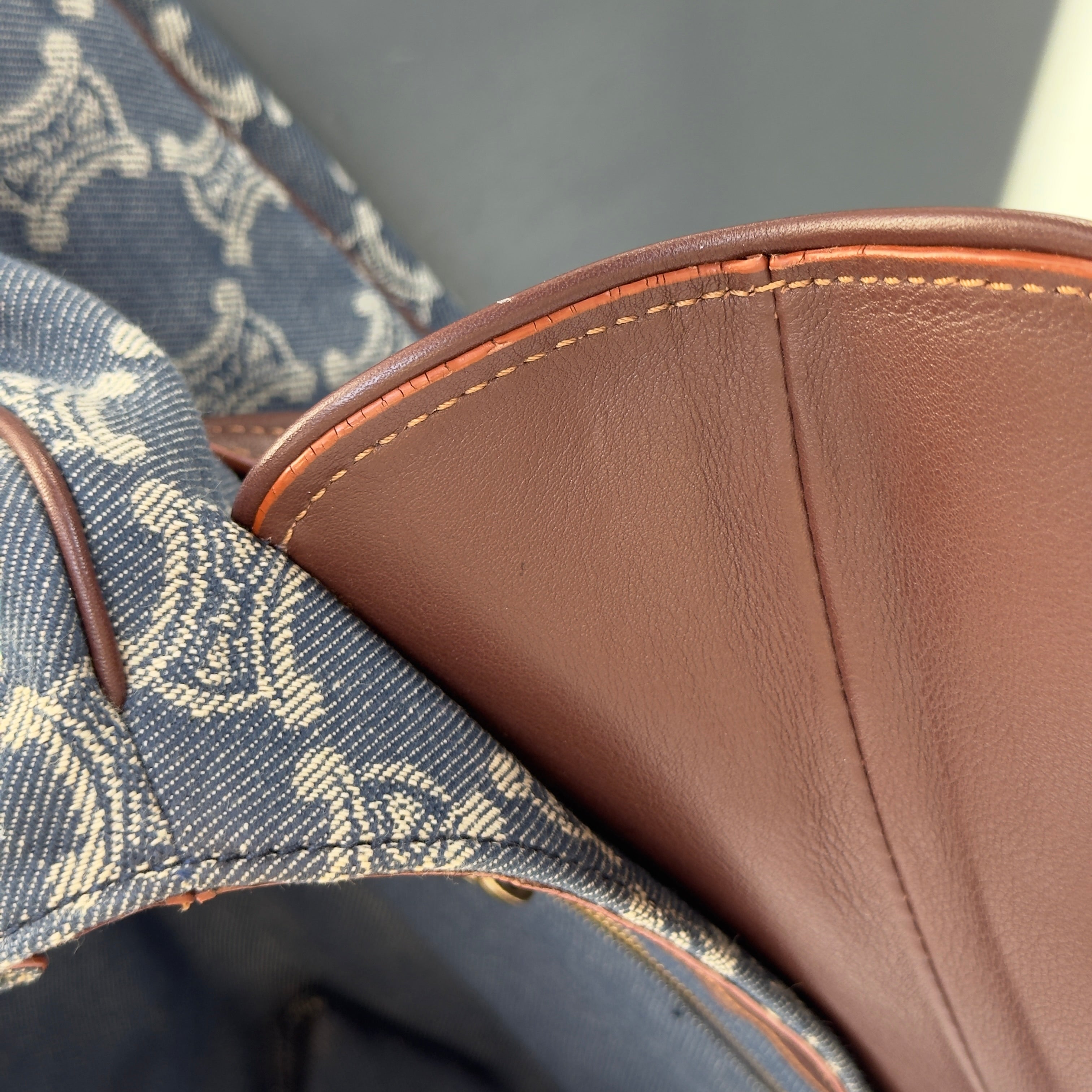 Celine Denim Monogram Triomphe Shoulder Bag