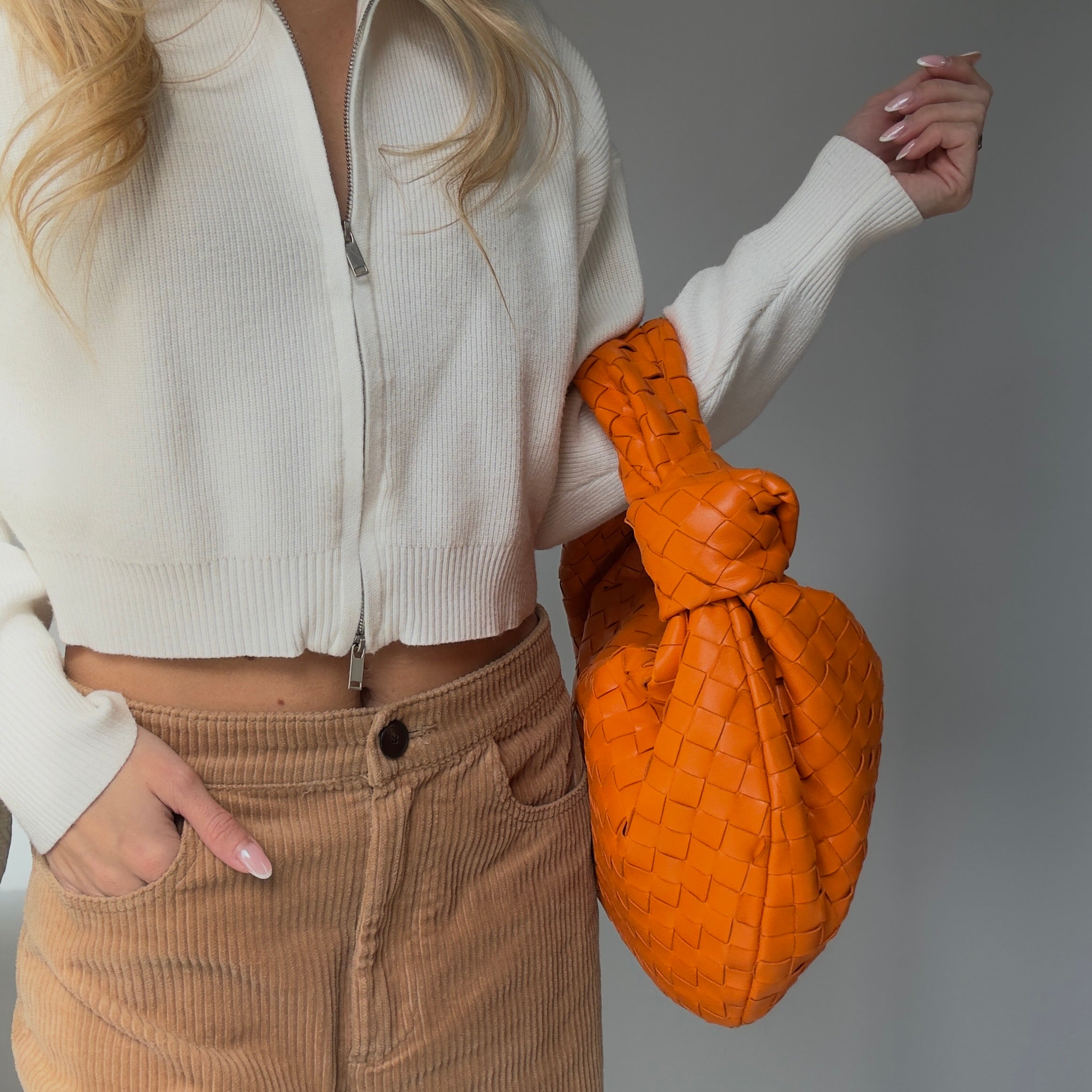 Bottega Veneta Orange Jodie Intrecciato Leather Handbag