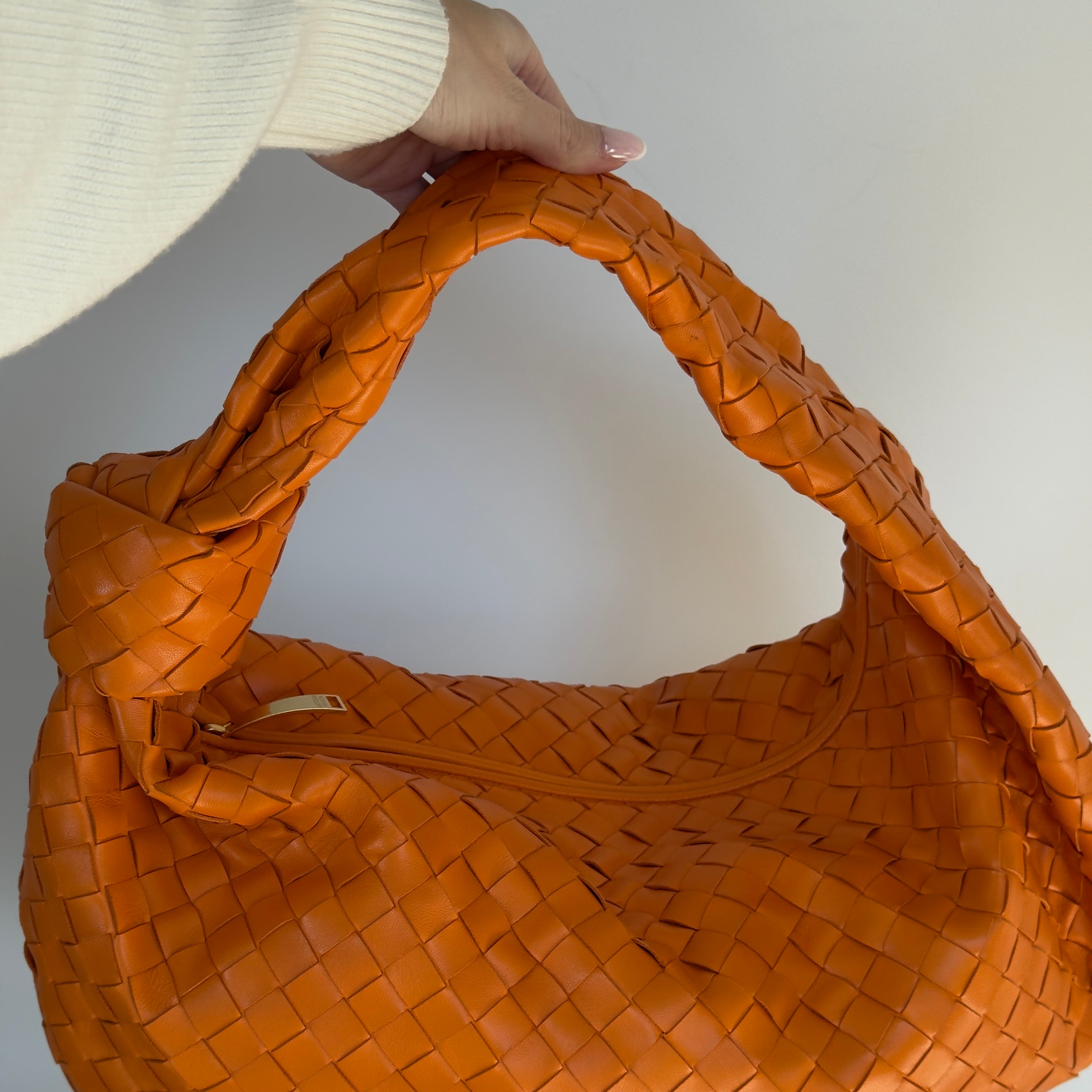 Bottega Veneta Orange Jodie Intrecciato Leather Handbag
