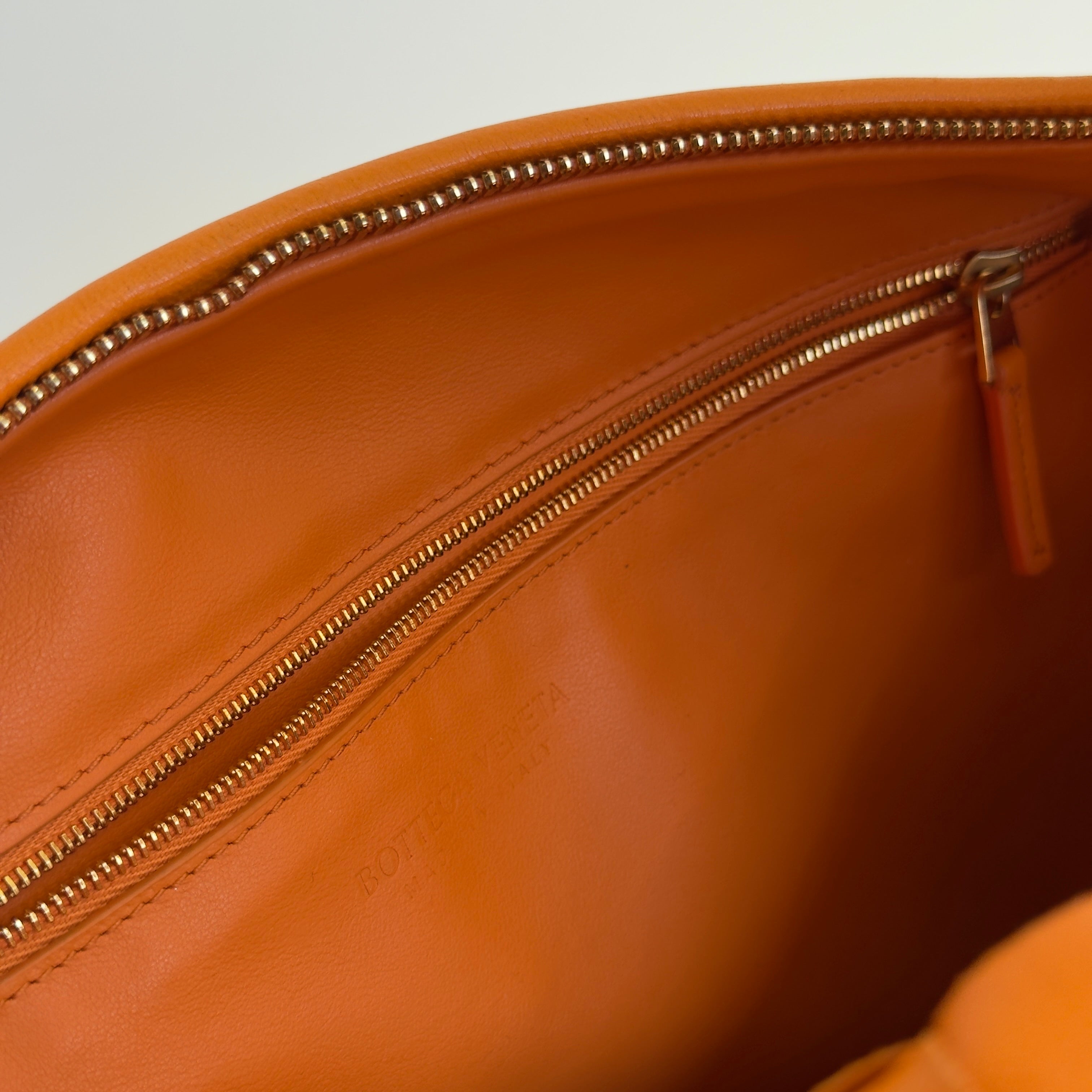 Bottega Veneta Orange Jodie Intrecciato Leather Handbag