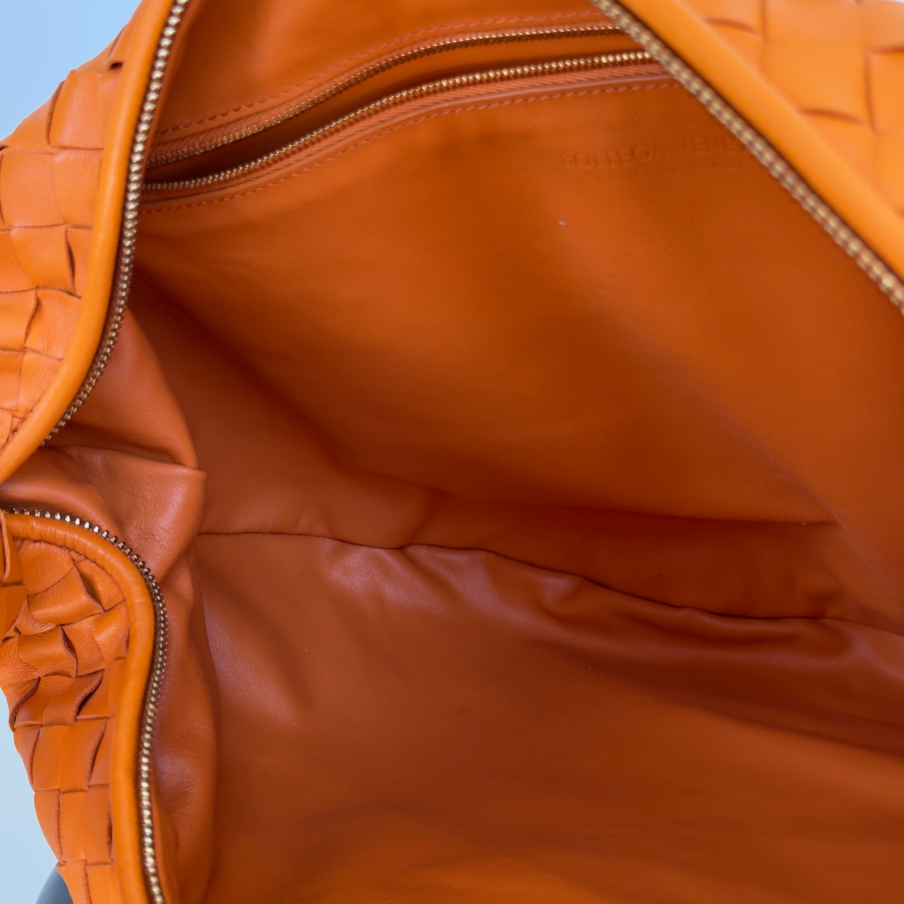 Bottega Veneta Orange Jodie Intrecciato Leather Handbag