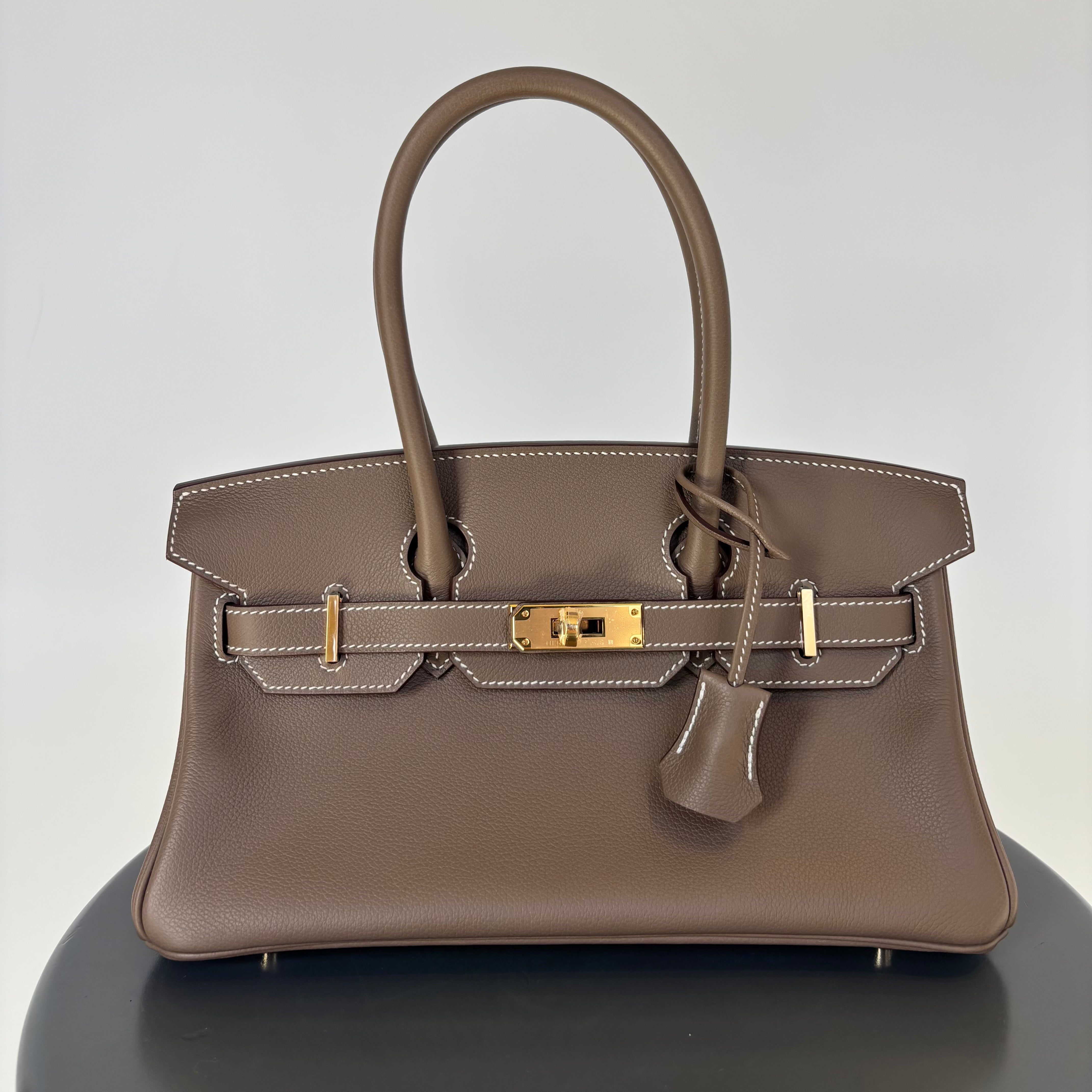 Hermes Evercolor Shoulder Birkin Light 29 Etoupe / Gold Hardware -  Replica Handbags 