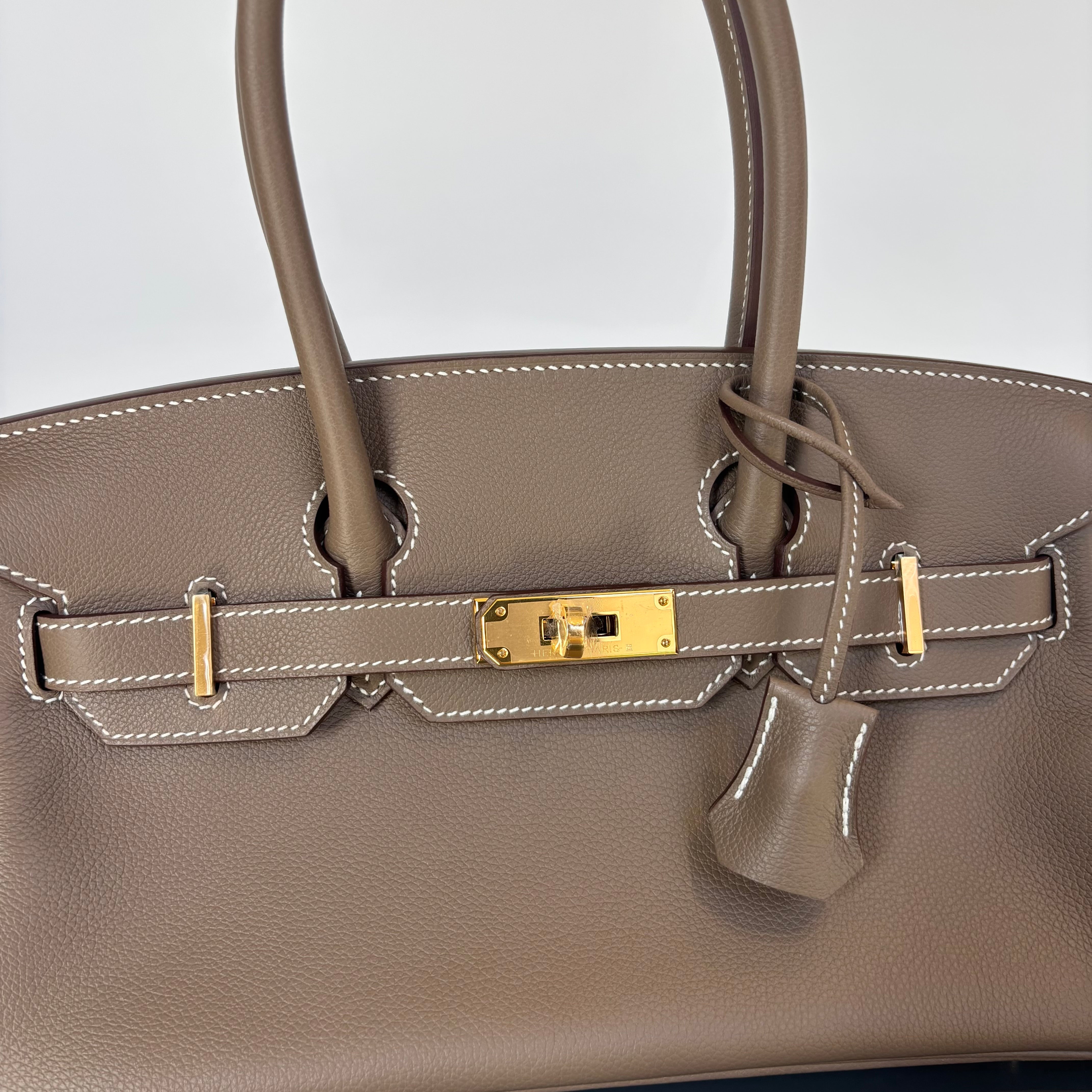 Hermes Evercolor Shoulder Birkin Light 29 Etoupe / Gold Hardware -  Replica Handbags 