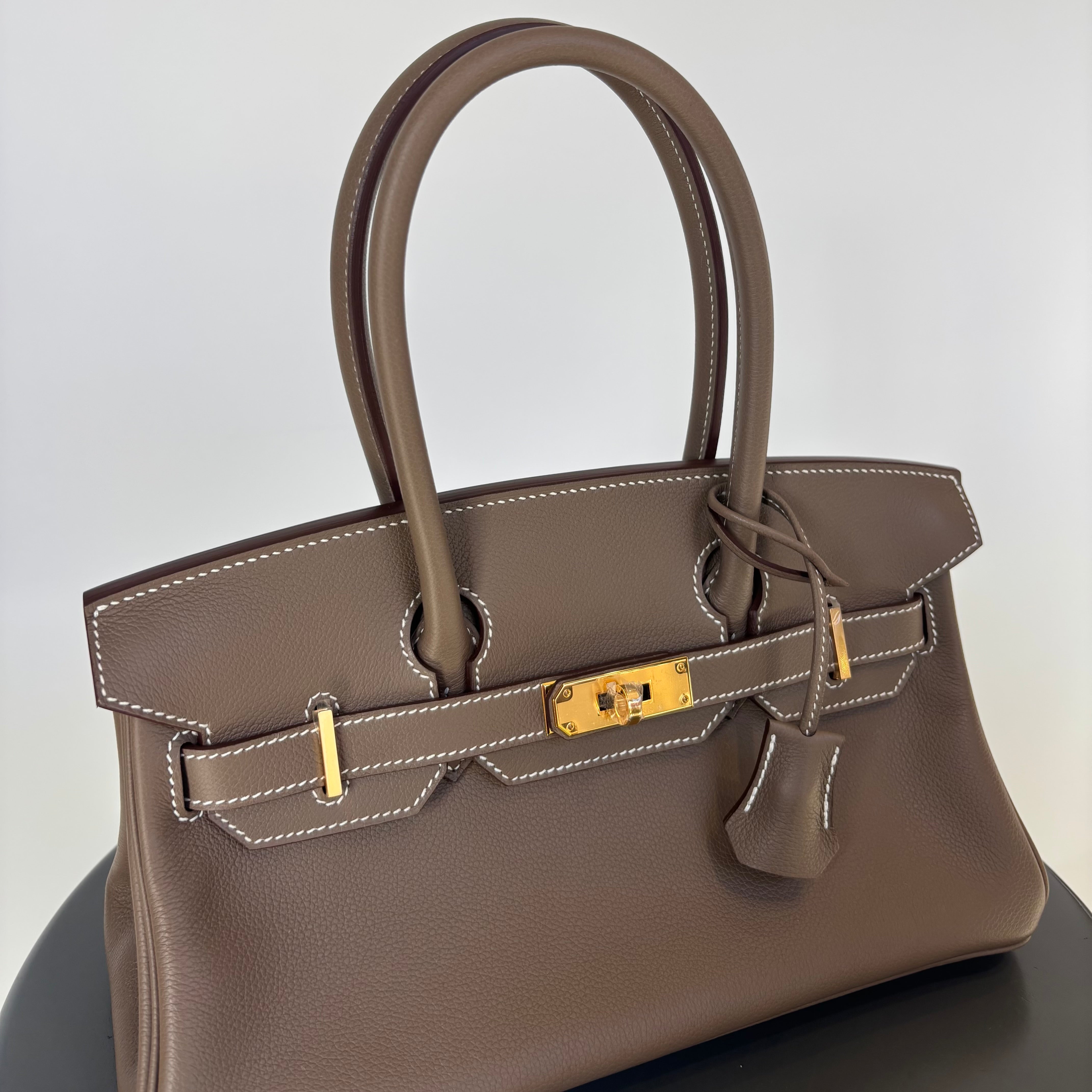 Hermes Evercolor Shoulder Birkin Light 29 Etoupe / Gold Hardware -  Replica Handbags 