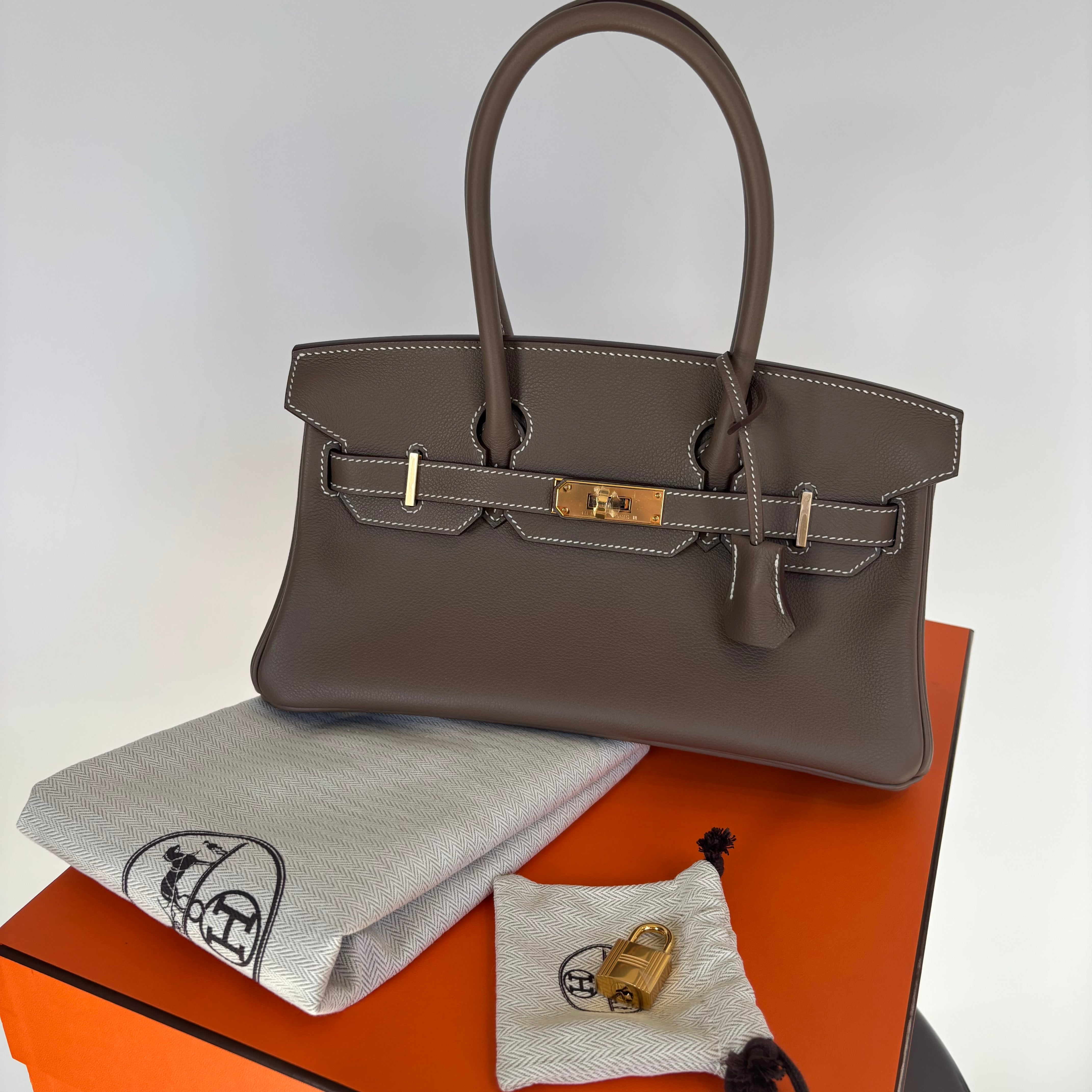 Hermes Evercolor Shoulder Birkin Light 29 Etoupe / Gold Hardware - Replica Handbags
