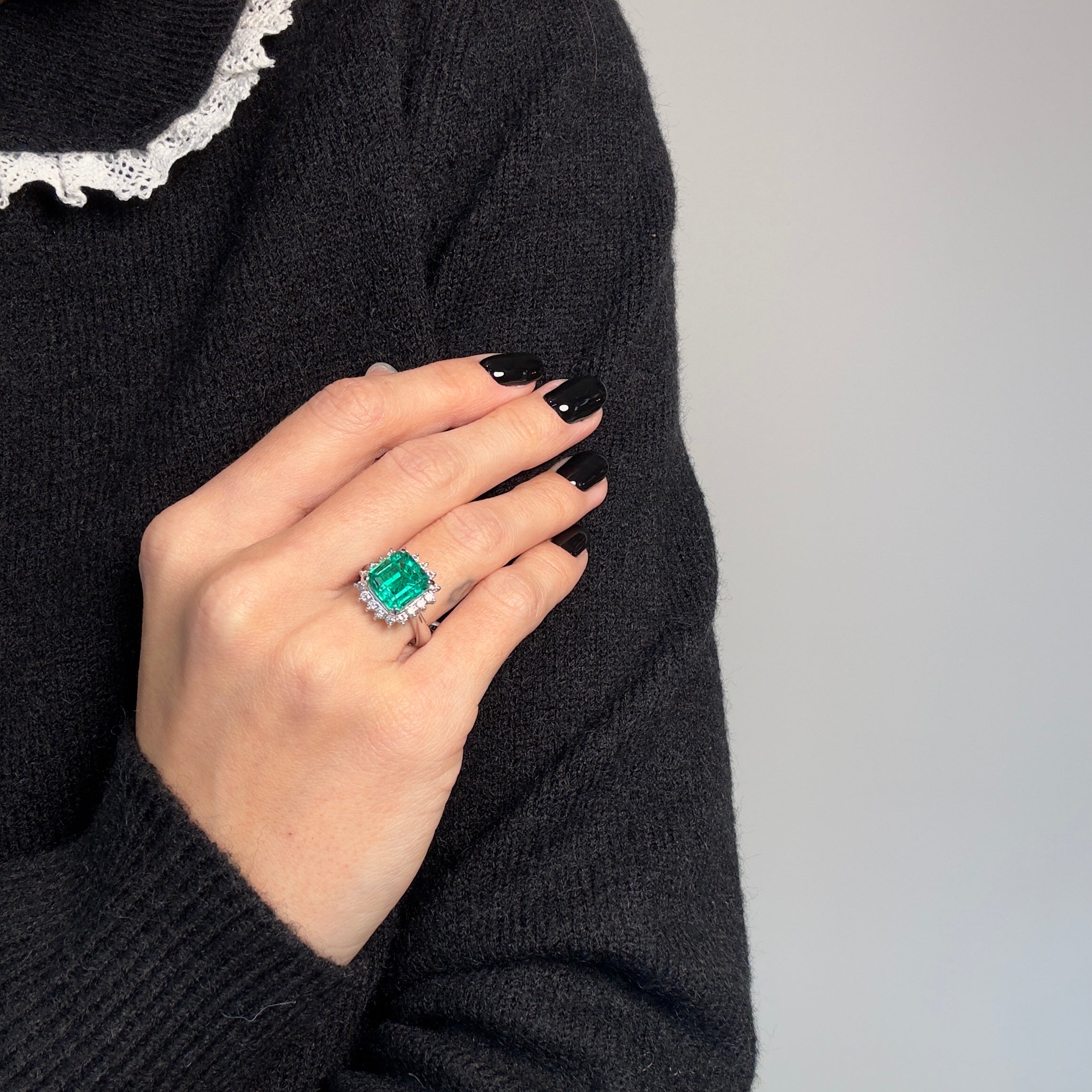 Platinum 3.74 Carat Columbian Emerald Diamond Halo Ring -  Replica Handbags 