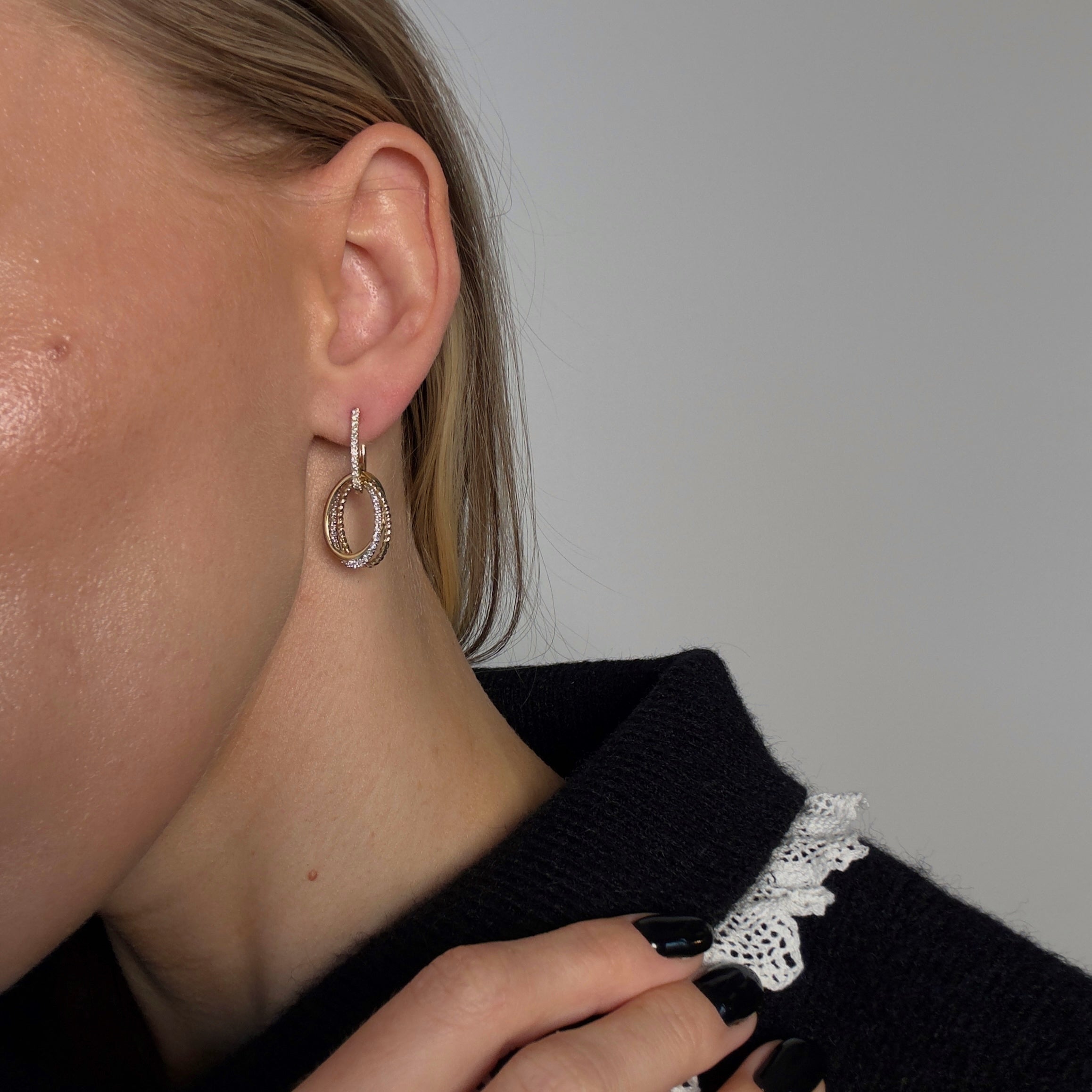 14K Gold Two Tone Diamond Oval Interlocking Drop Earrings -  Replica Handbags 