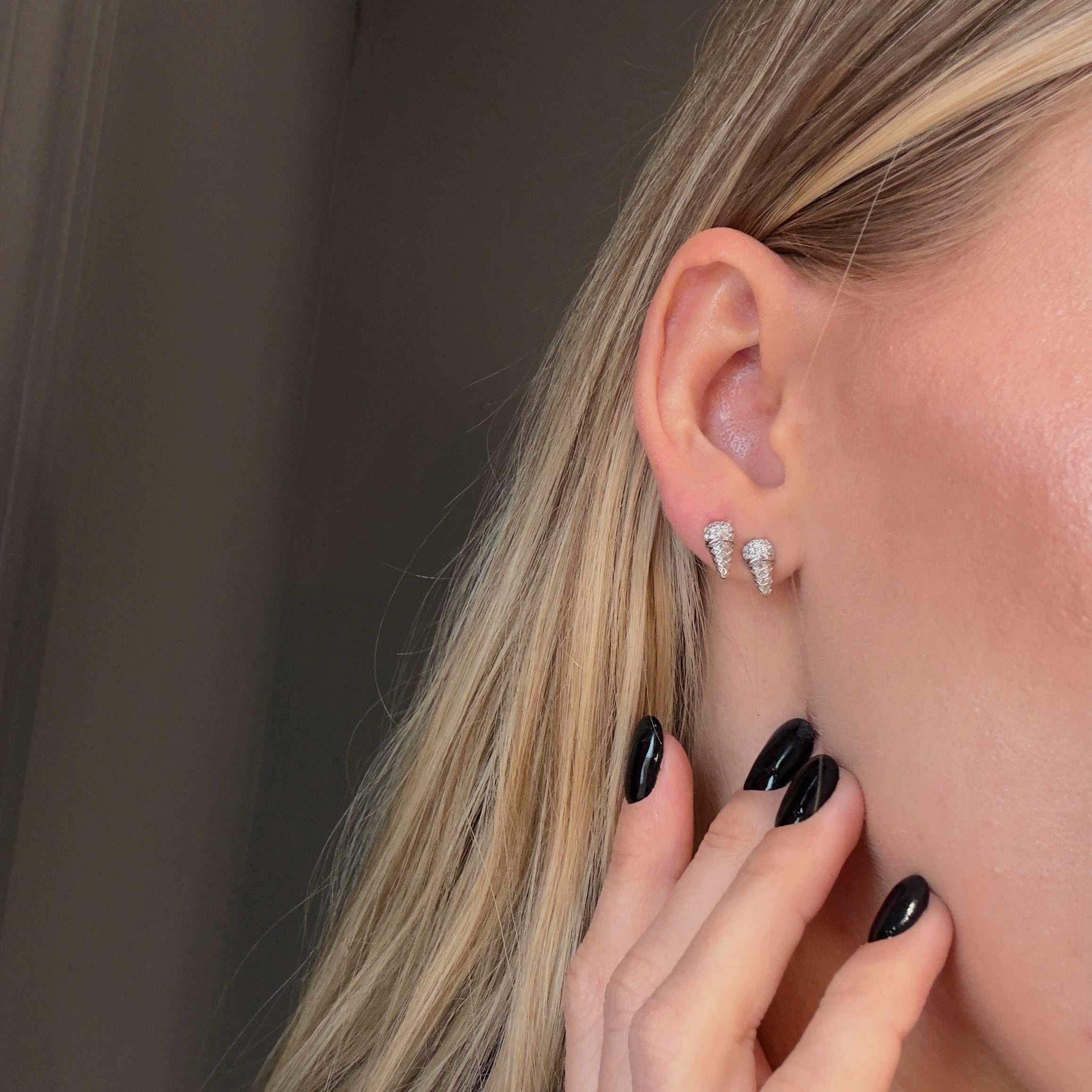 14K White Gold Diamond Ice Cream Cone Stud Earrings -  Replica Handbags 