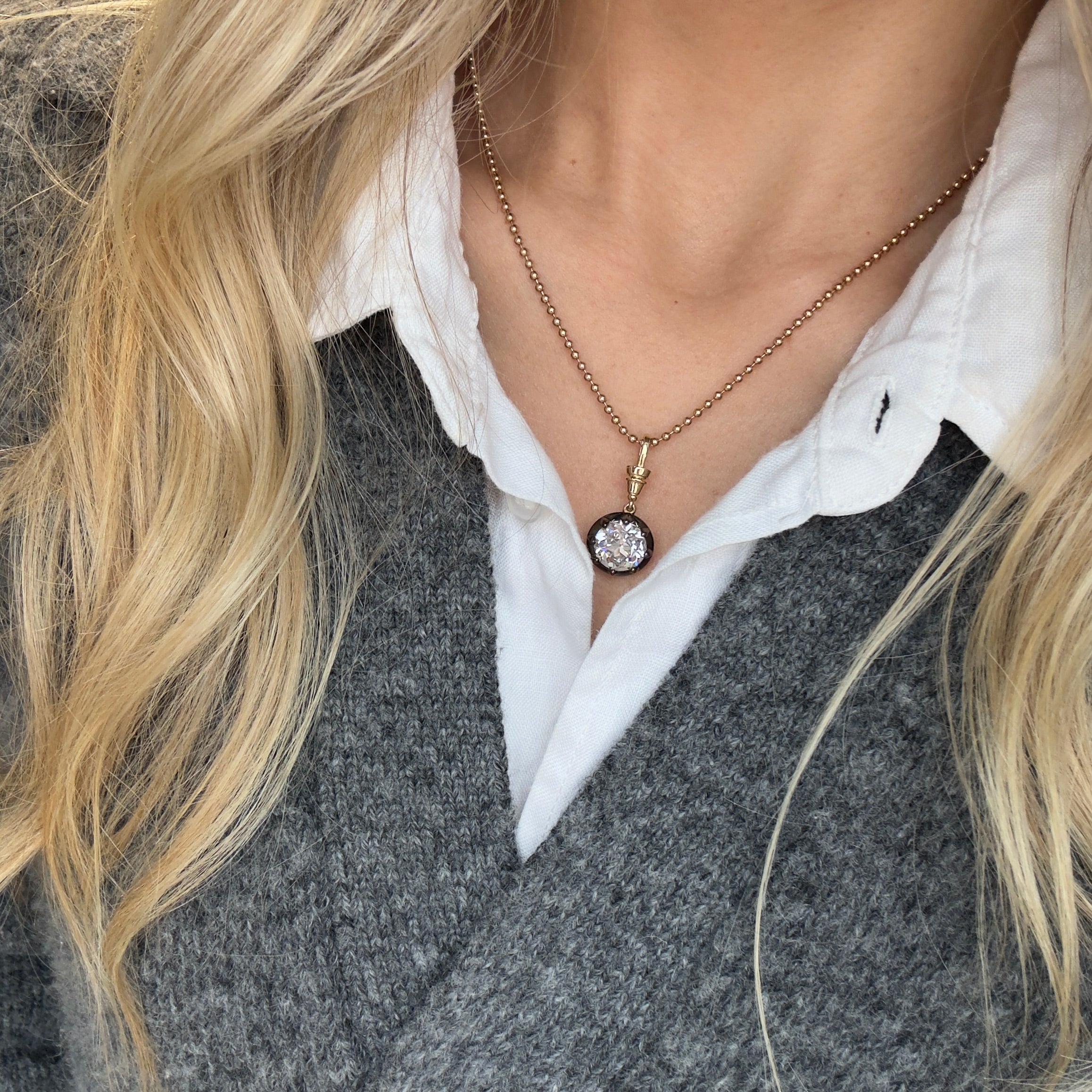 Georgian Inspired 5 Carat Old European Lab Grown Diamond Pendant Necklace - Replica Handbags