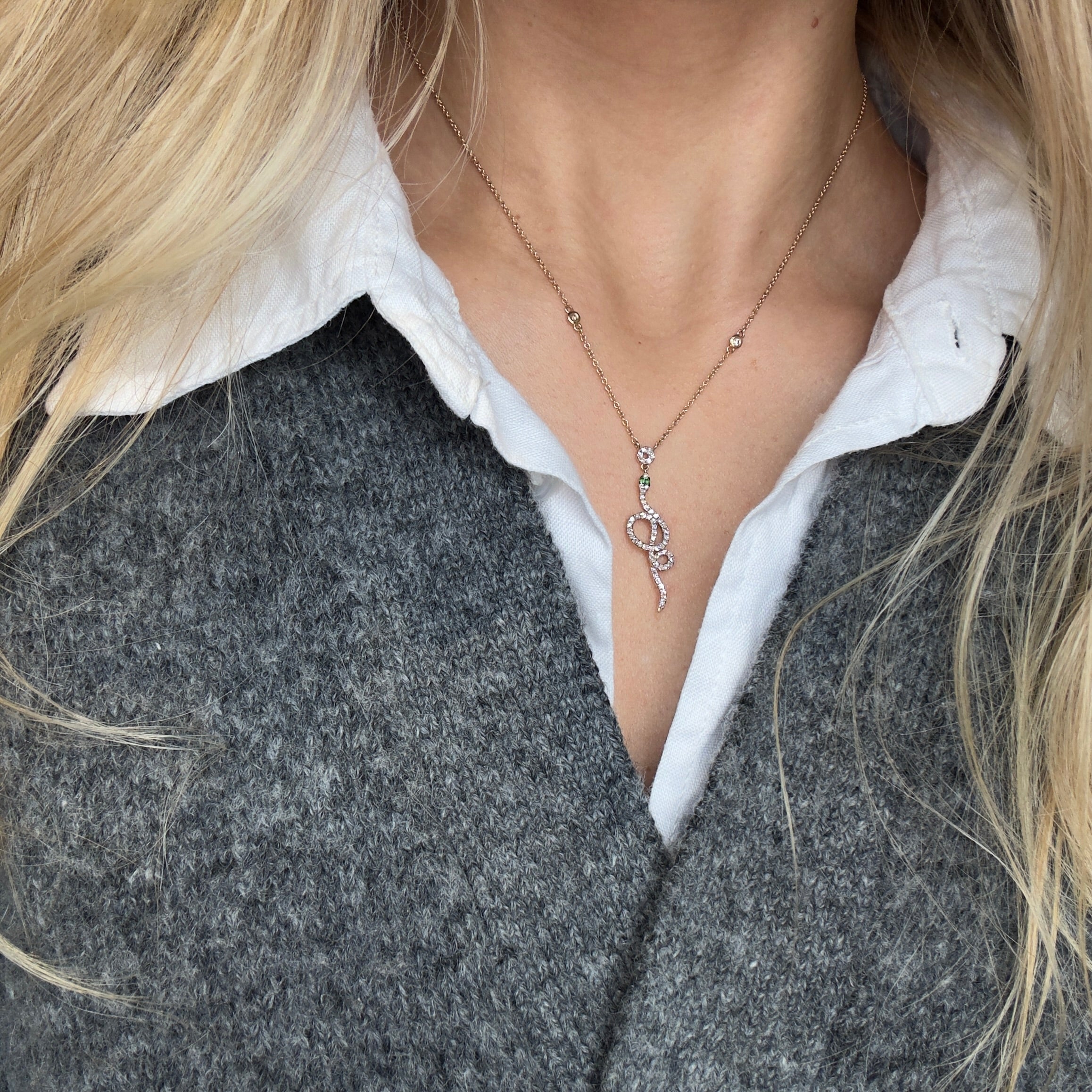 14K Yellow Gold Diamond Tsavorite Snake Pendant Necklace - Replica Handbags