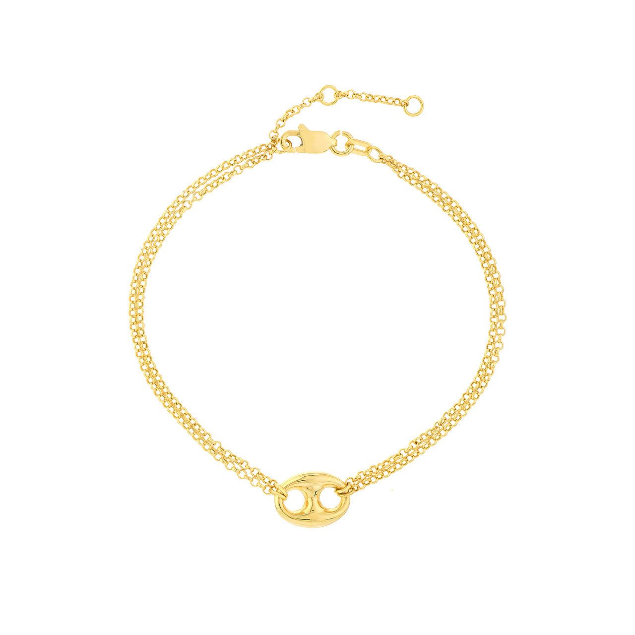 14K Yellow Gold Puff Mariner Double Chain Bracelet - Replica Handbags
