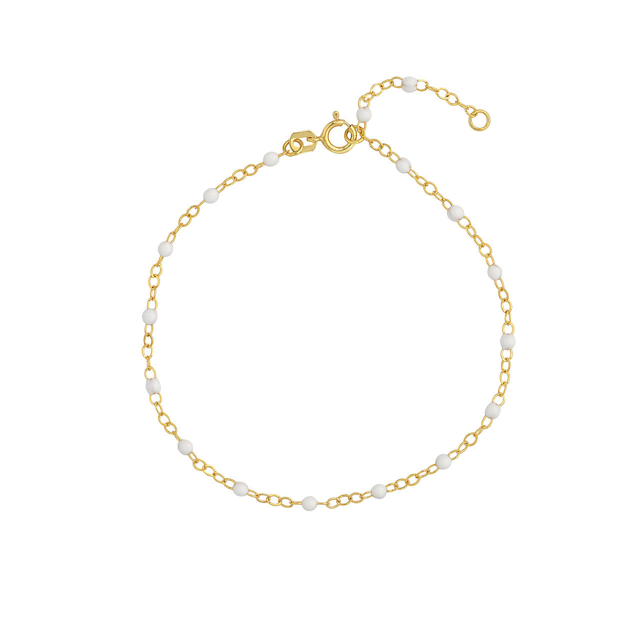 14K Yellow Gold White Enamel Bead Station Bracelet -  Replica Handbags 
