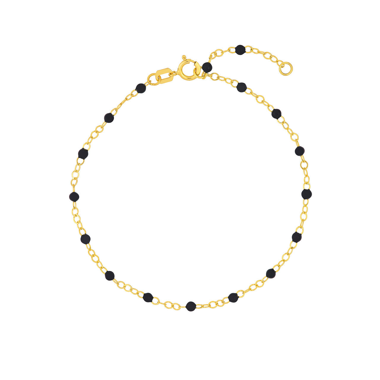 14K Yellow Gold Black Enamel Bead Station Chain Bracelet -  Replica Handbags 