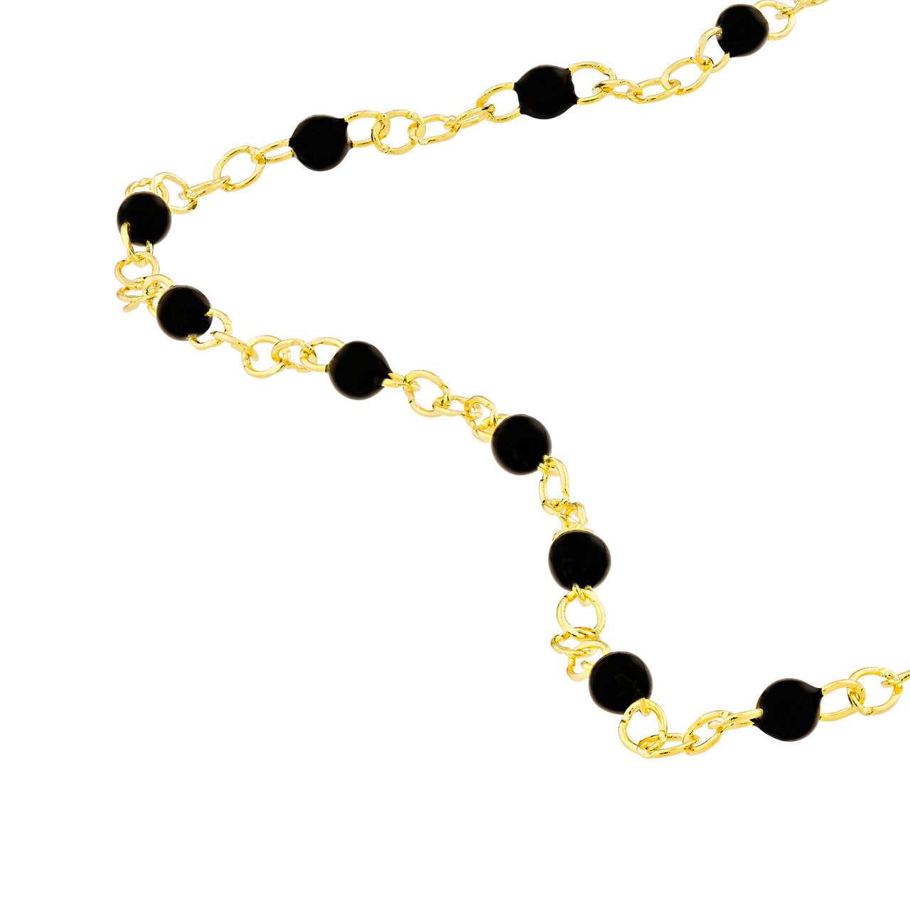 14K Yellow Gold Black Enamel Bead Station Chain Bracelet -  Replica Handbags 
