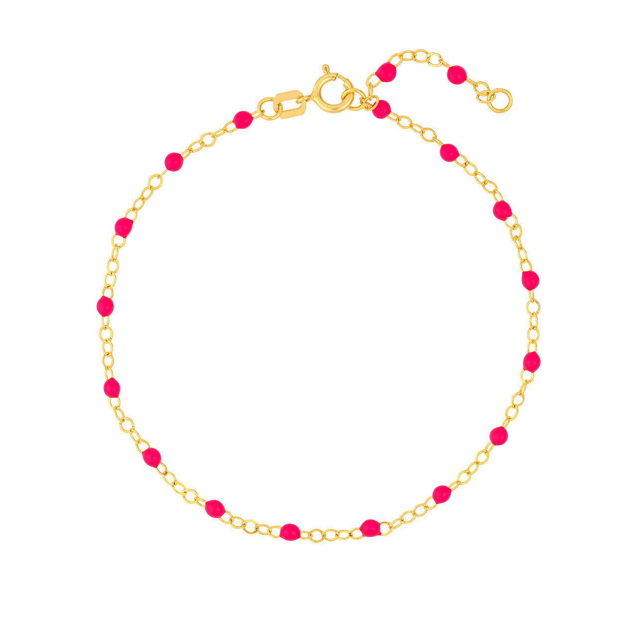 14K Yellow Gold Neon Pink Enamel Bead Station Bracelet - Replica Handbags