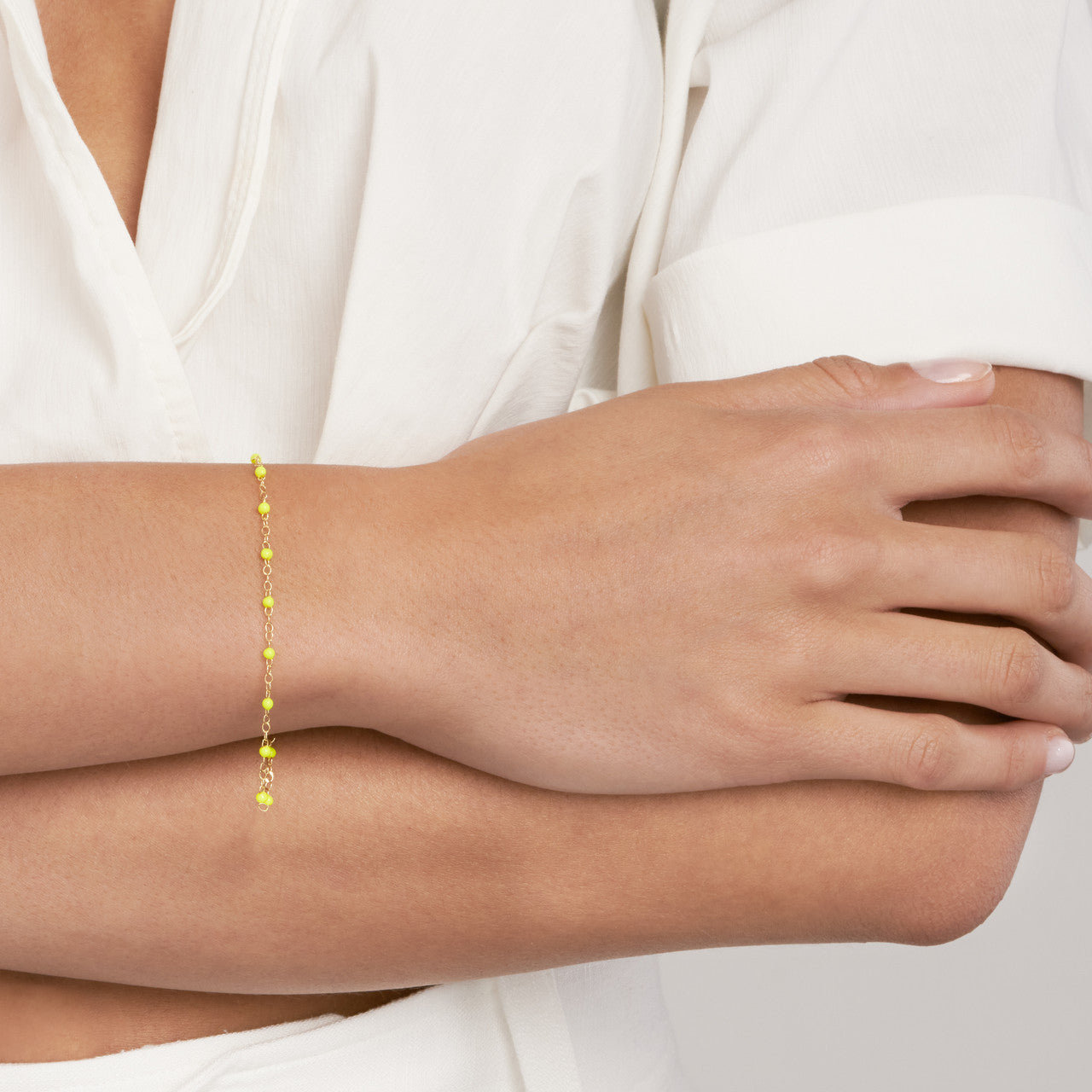 14K Yellow Gold Neon Yellow Enamel Bead Station Bracelet -  Replica Handbags 