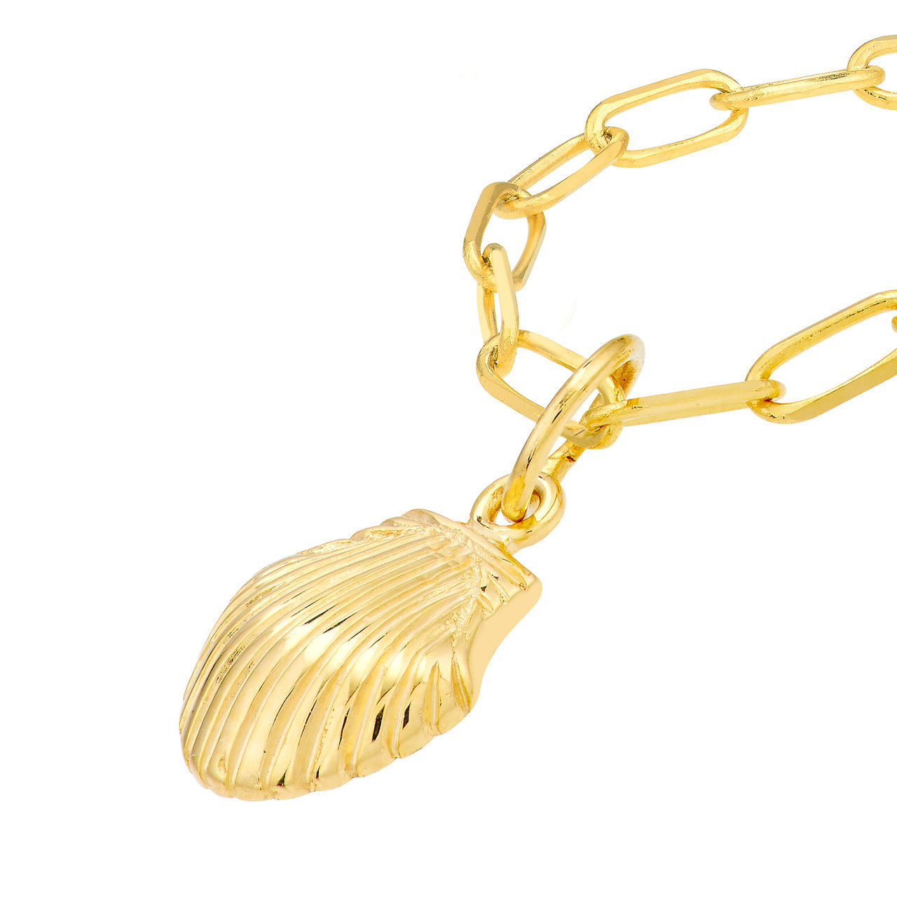 14K Yellow Gold Mini Seashell Pendant Paperclip Chain Necklace - Replica Handbags