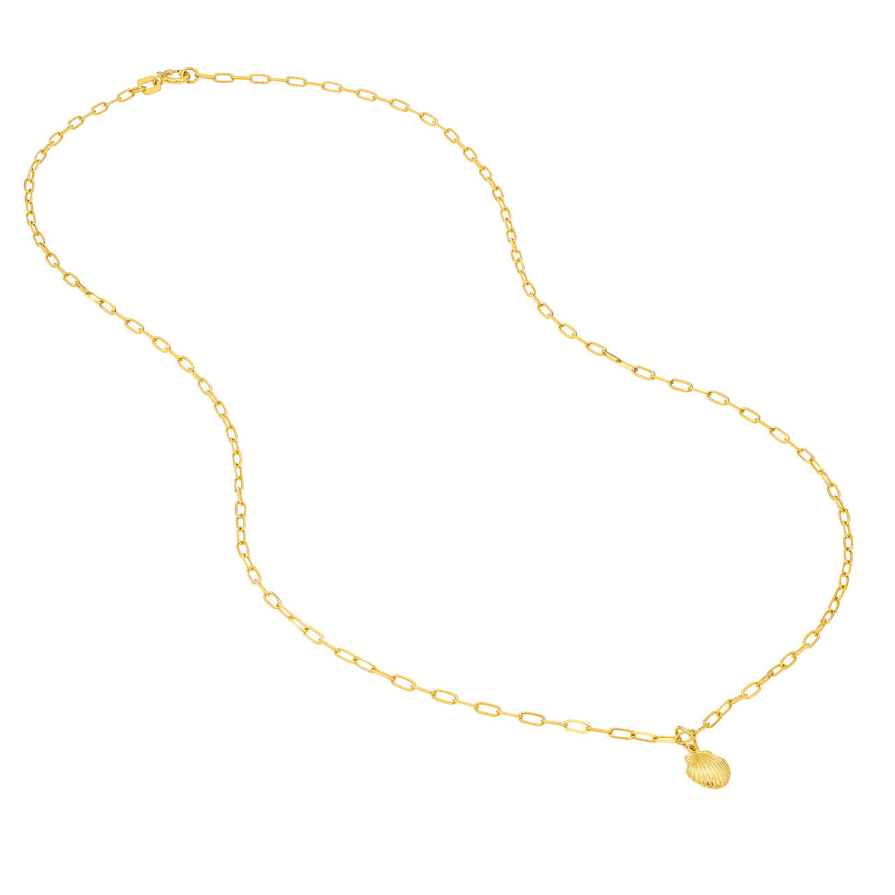 14K Yellow Gold Mini Seashell Pendant Paperclip Chain Necklace -  Replica Handbags 