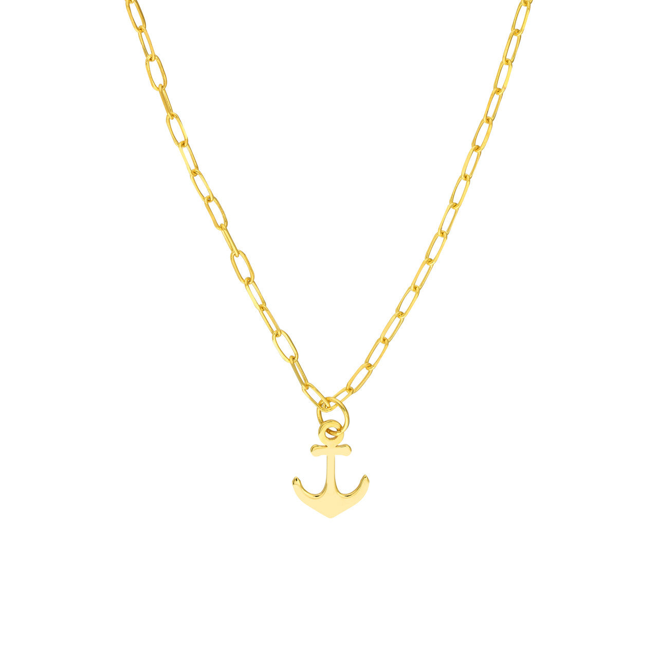 14K Yellow Gold Mini Anchor Pendant Paperclip Chain Necklace - Replica Handbags