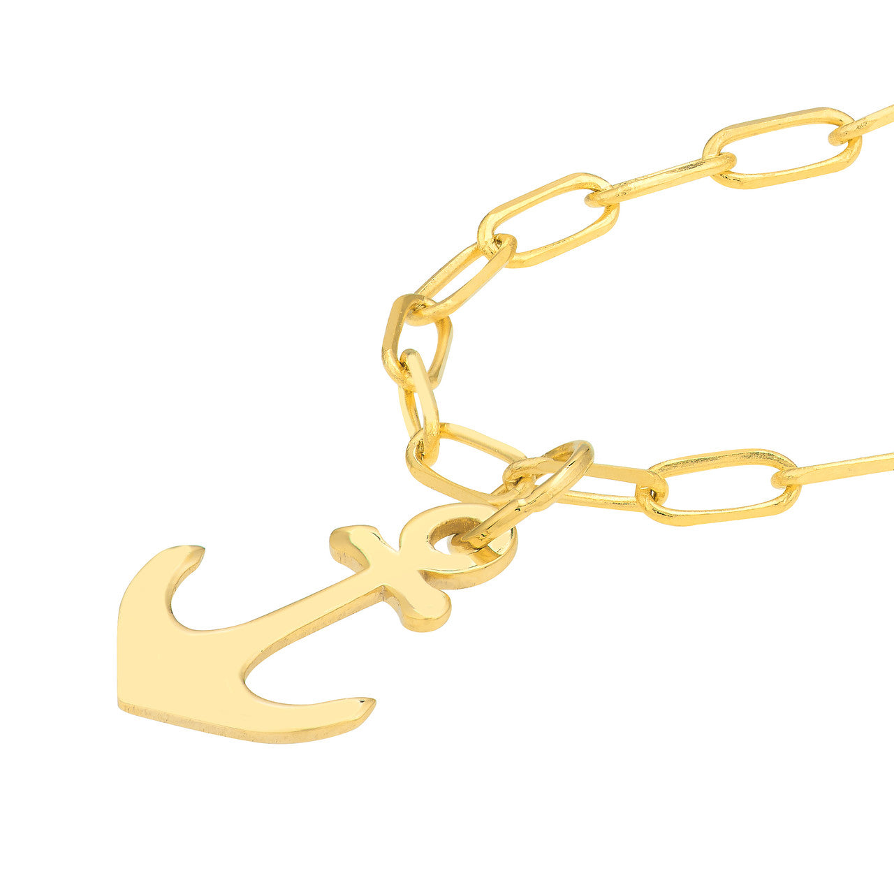 14K Yellow Gold Mini Anchor Pendant Paperclip Chain Necklace - Replica Handbags