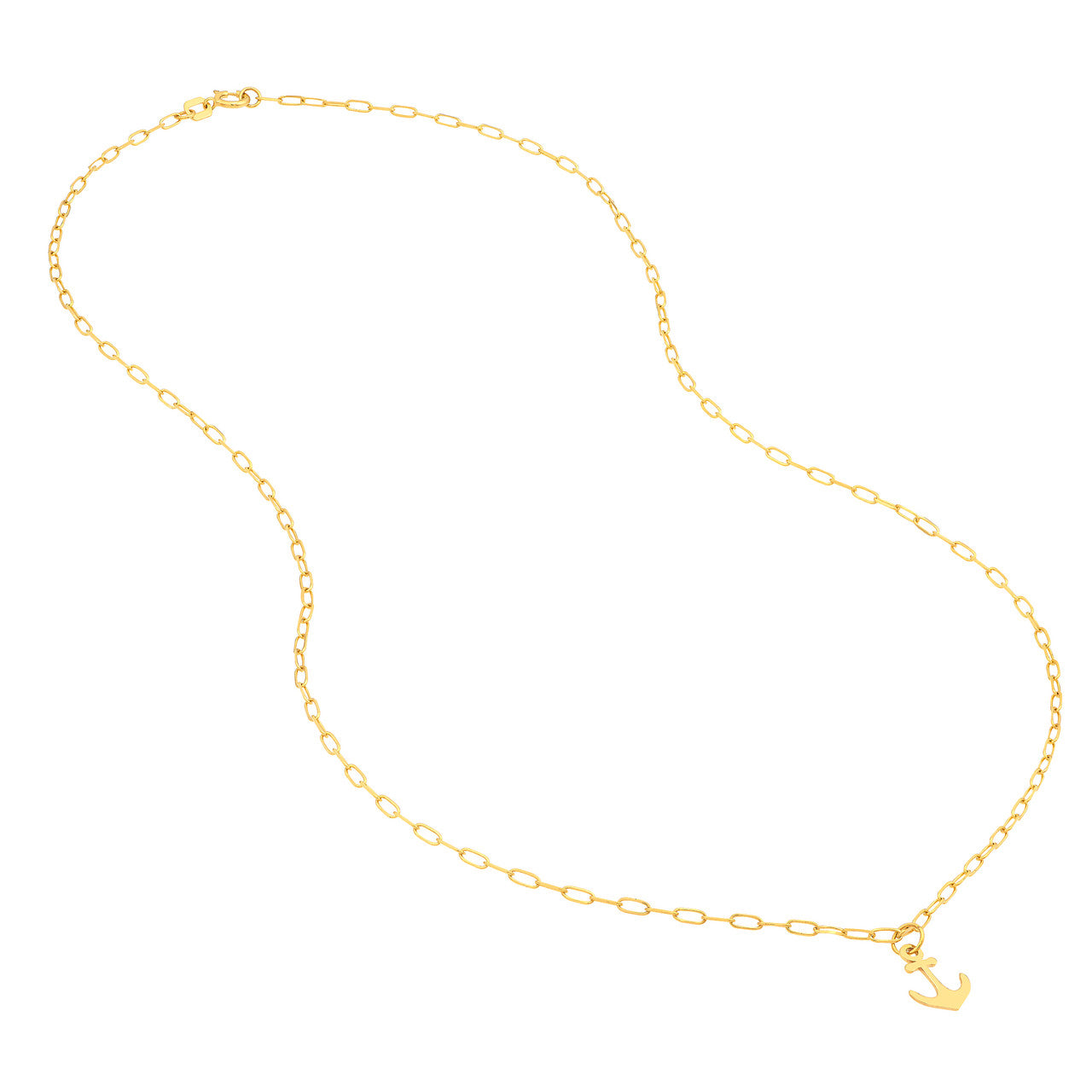 14K Yellow Gold Mini Anchor Pendant Paperclip Chain Necklace -  Replica Handbags 