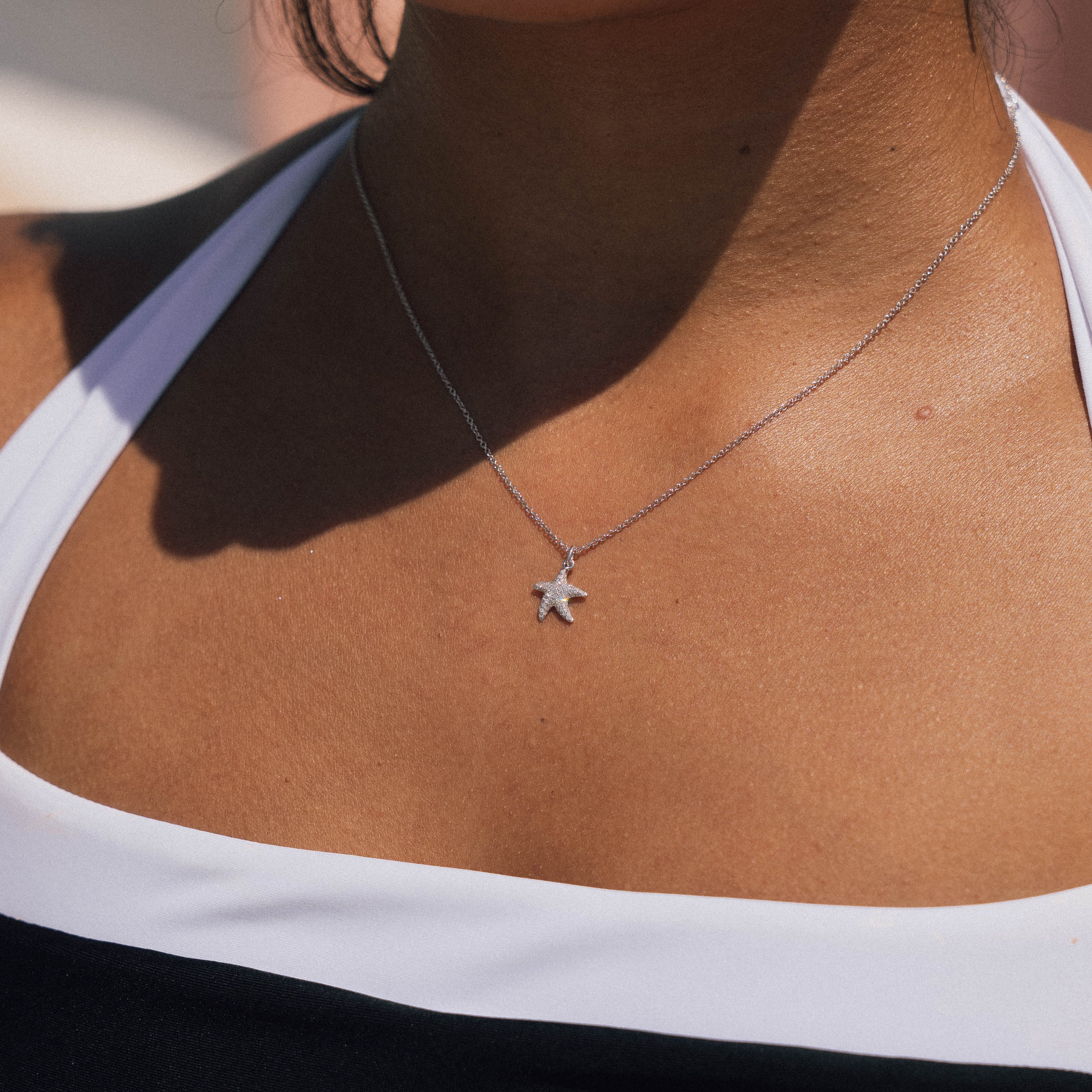 14K Gold Diamond Starfish Pendant Necklace -  Replica Handbags 
