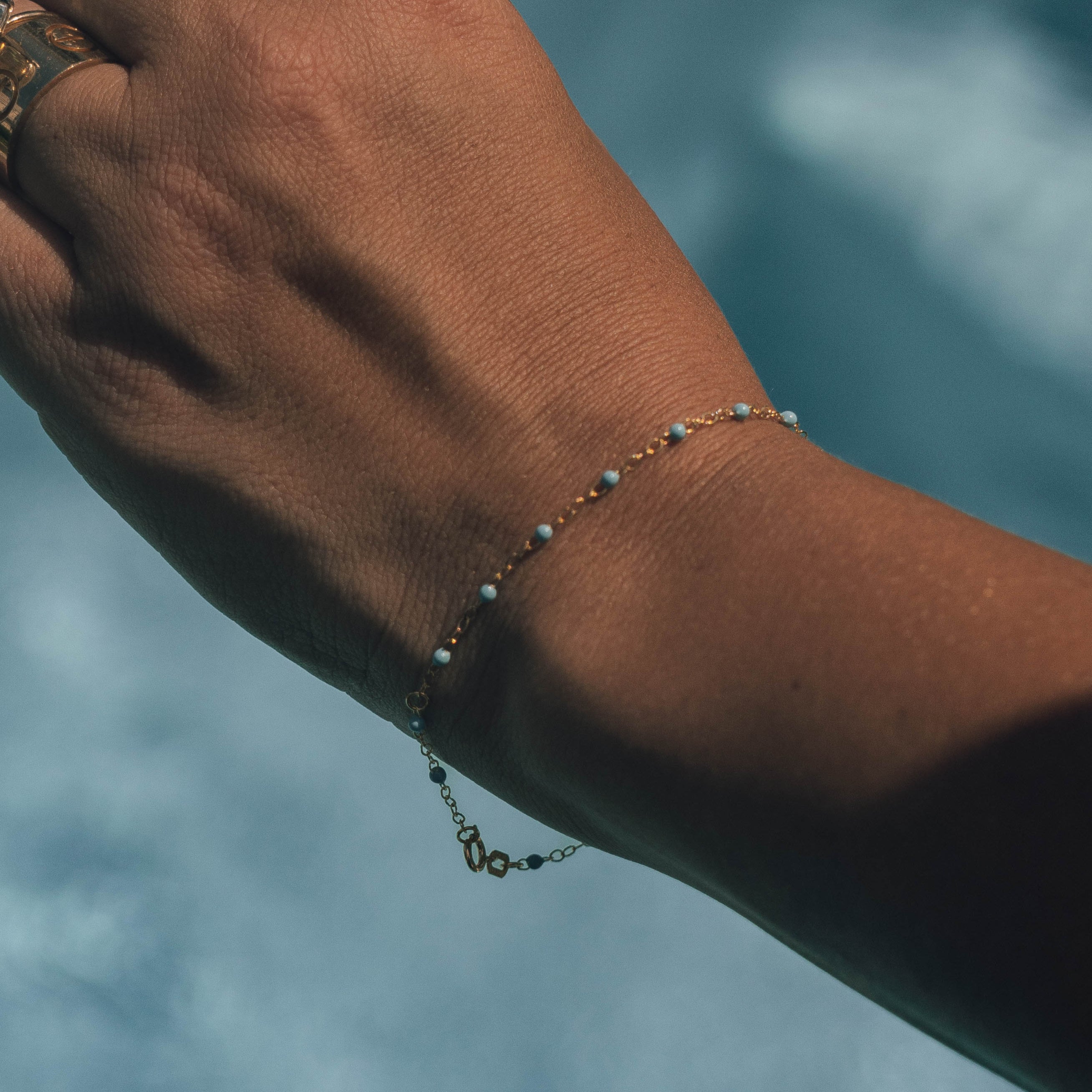 14K Yellow Gold Turquoise Blue Enamel Bead Station Bracelet -  Replica Handbags 