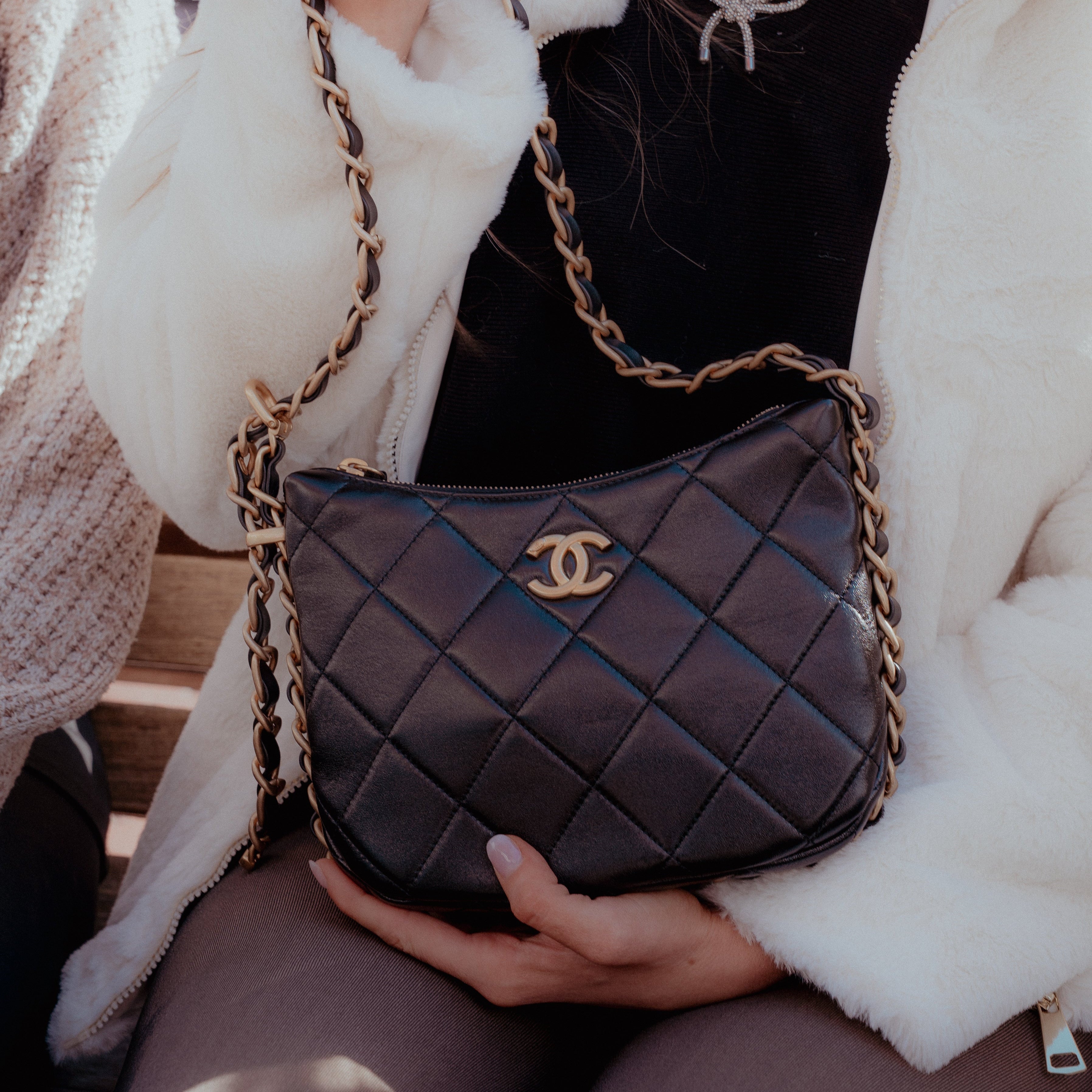 Chanel Quilted Lambskin Hobo With Adjustable Chain -  Replica Handbags 