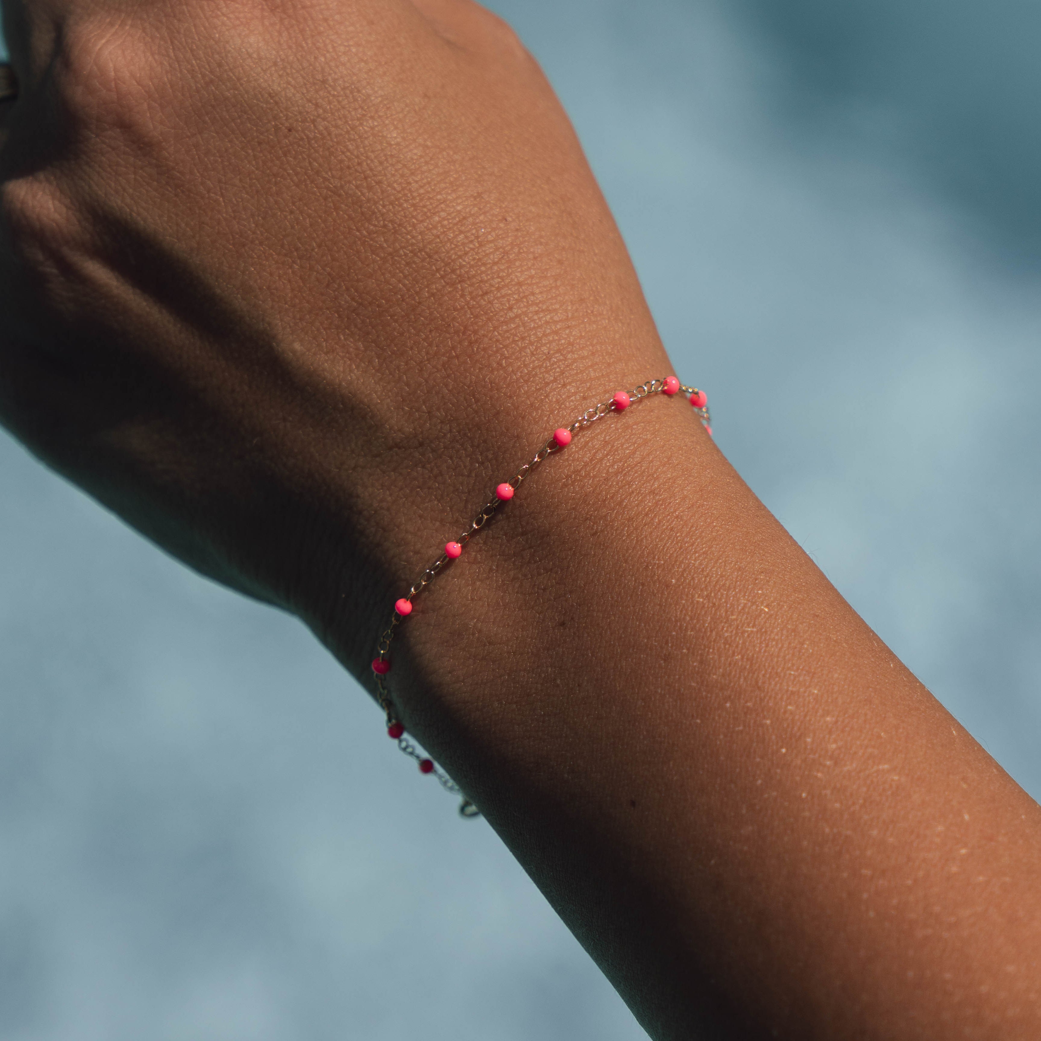 14K Yellow Gold Neon Pink Enamel Bead Station Bracelet -  Replica Handbags 