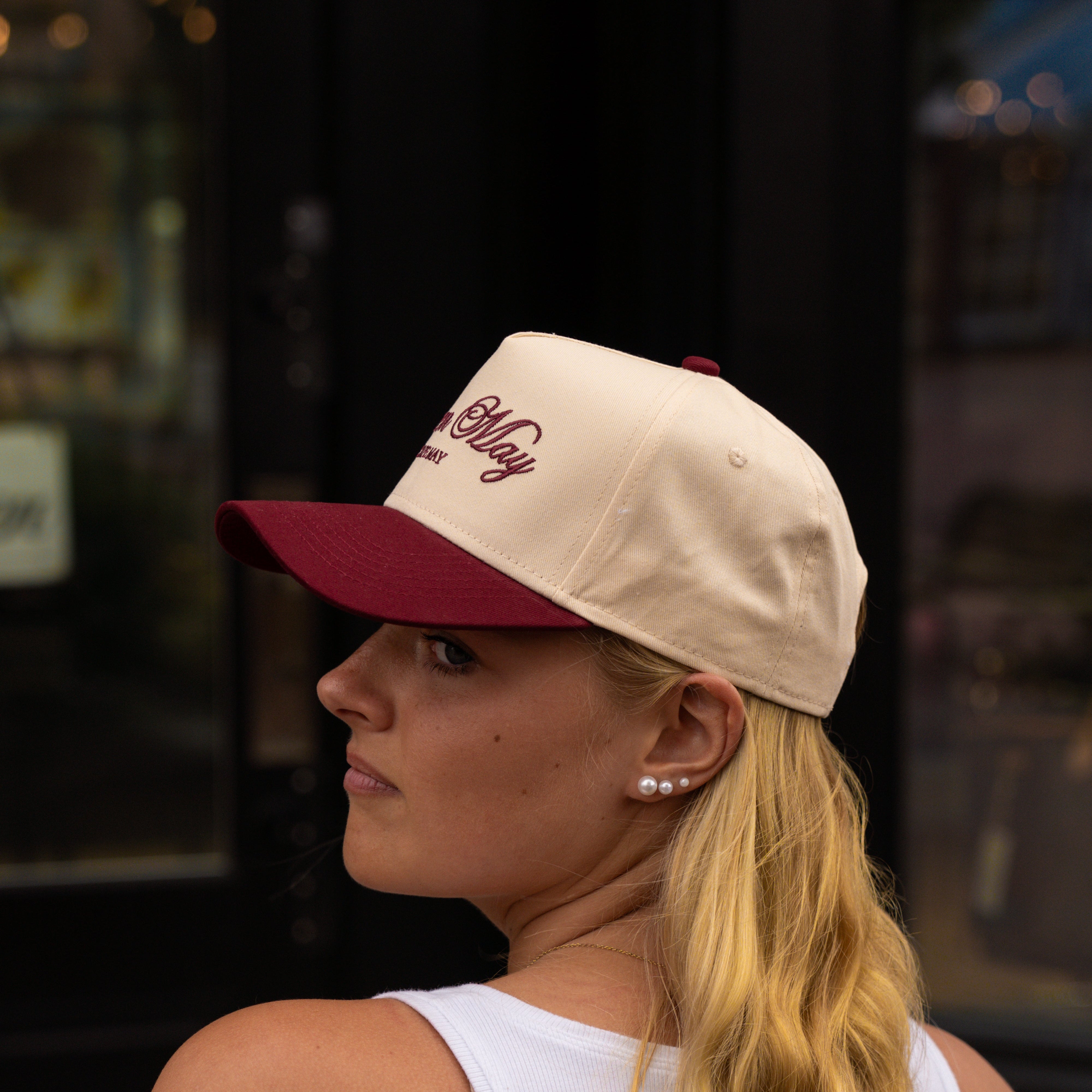  Replica Handbags  Embroidered Hat Burgundy and Cream -  Replica Handbags 