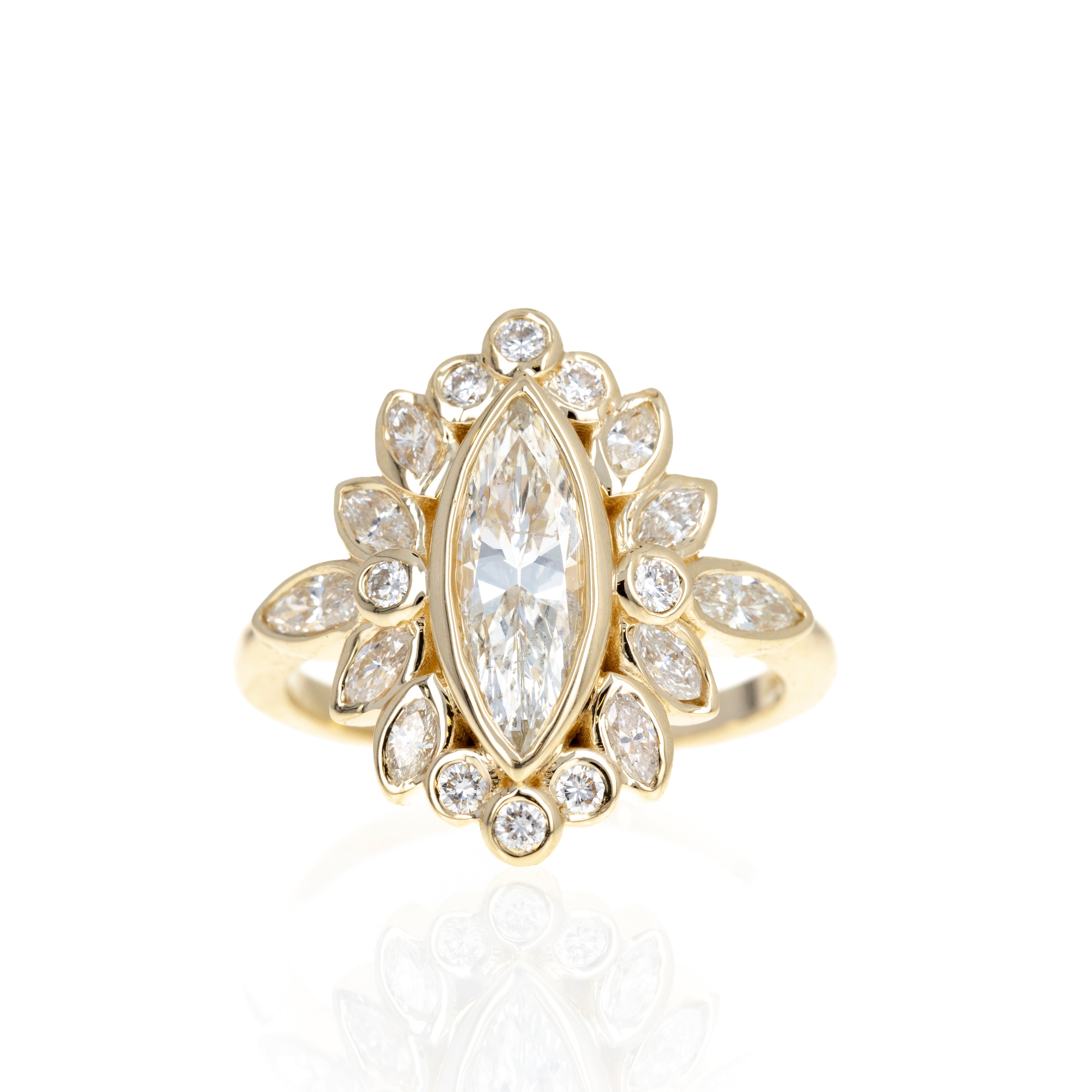 14K Yellow Gold 1.15 Carat Marquise Diamond Bezel Cluster Ring -  Replica Handbags 