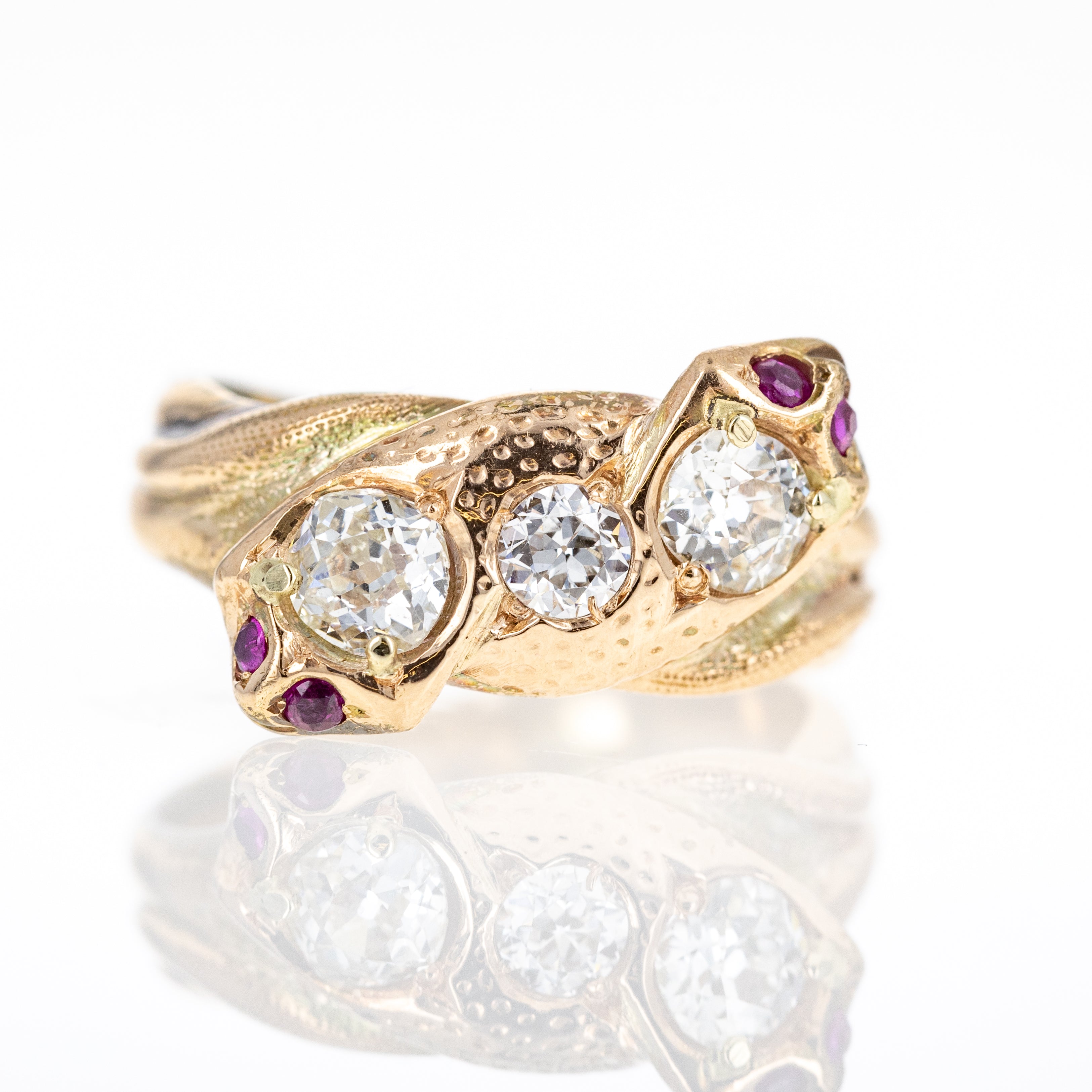 Victorian 18K Yellow Gold Old European Cut Diamond and Ruby Snake Ring -  Replica Handbags 