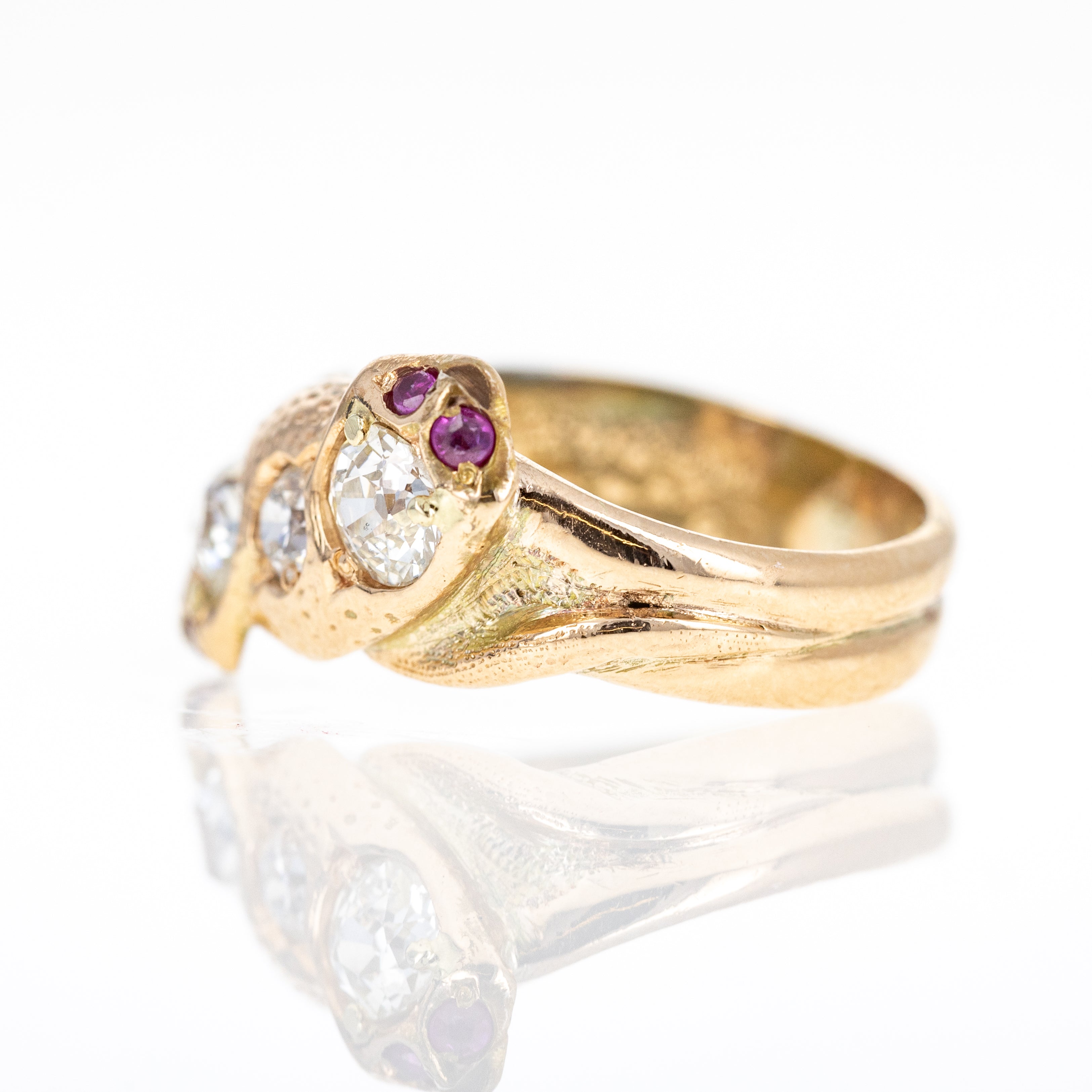 Victorian 18K Yellow Gold Old European Cut Diamond and Ruby Snake Ring -  Replica Handbags 
