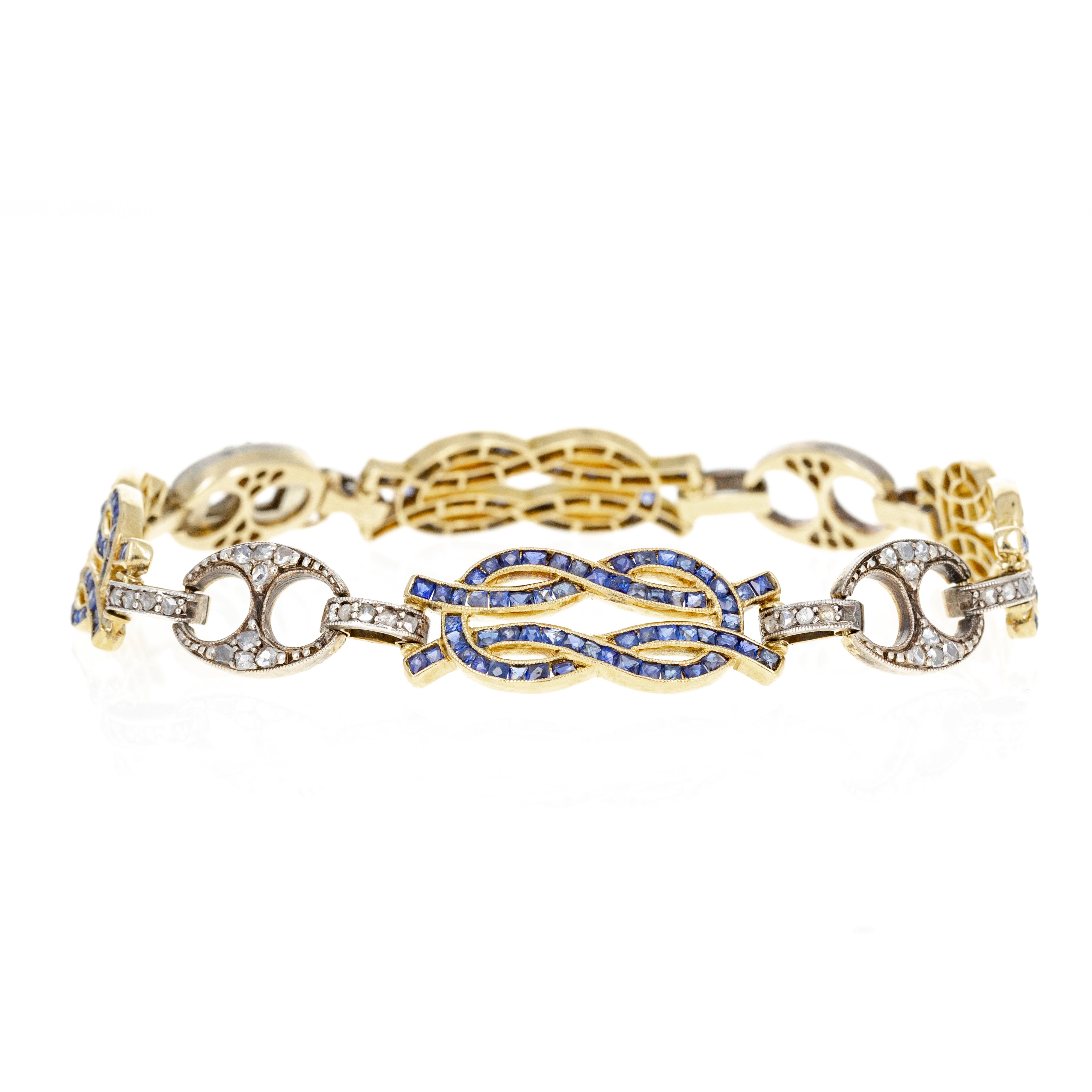 Edwardian 18K Yellow Gold & Sterling Silver 5 Carat Sapphire Diamond Bracelet - Replica Handbags