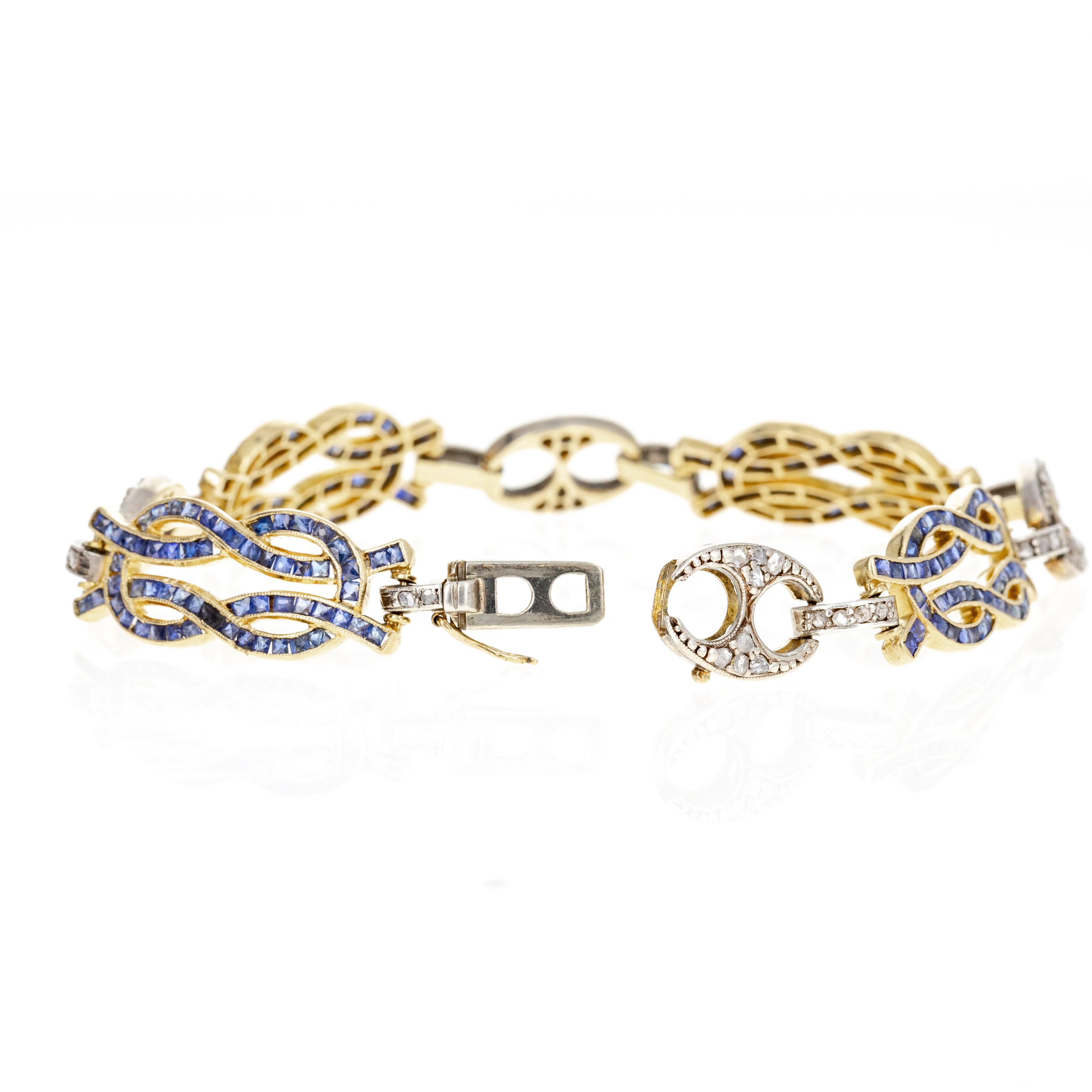 Edwardian 18K Yellow Gold & Sterling Silver 5 Carat Sapphire Diamond Bracelet -  Replica Handbags 